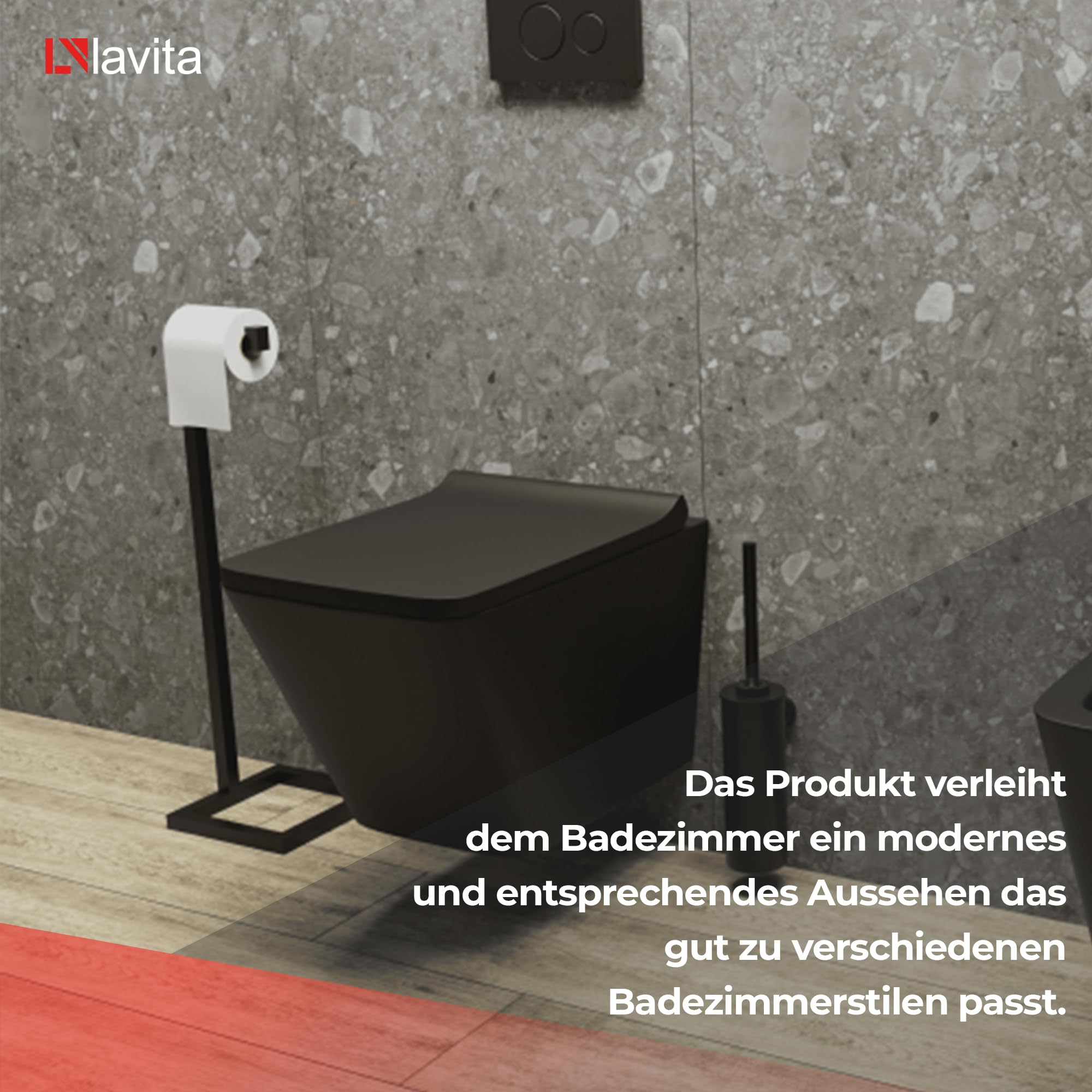 LAVITA SAMAR Toilettenpapierhalter Stehend | Mattschwarz | Klopapierhalter Freistehend |WC Rollenhalter | Toilettenpapier aufbewahrung | Stabiler Klorollenhalter |Toilettenpapierständer |200x200x700mm