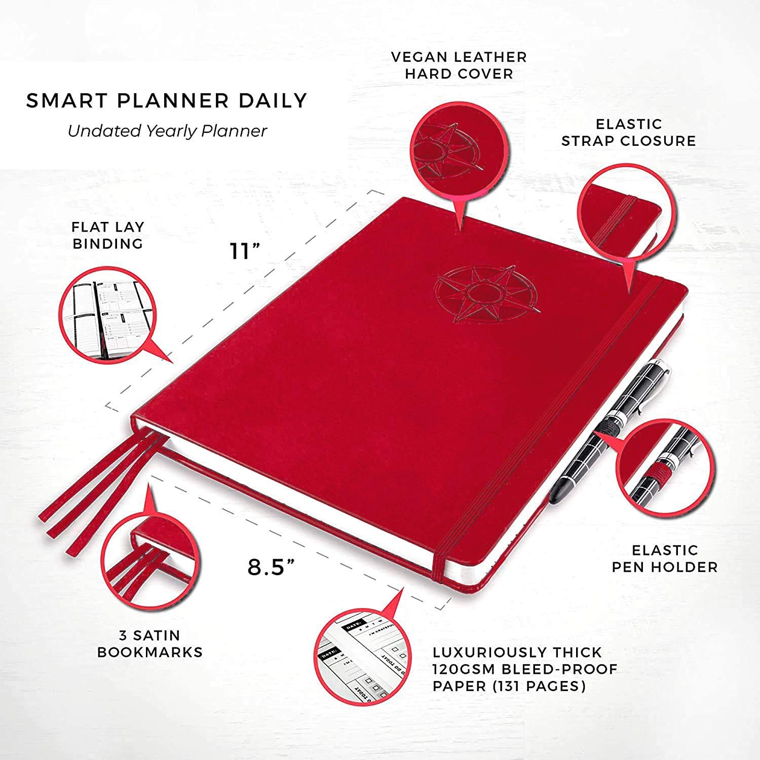 Planificador diario inteligente – Logra objetivos y aumenta la productividad, gestión del tiempo y felicidad – Planificador semanal mensual con diario de gratitud, tapa dura, planificador de negocios