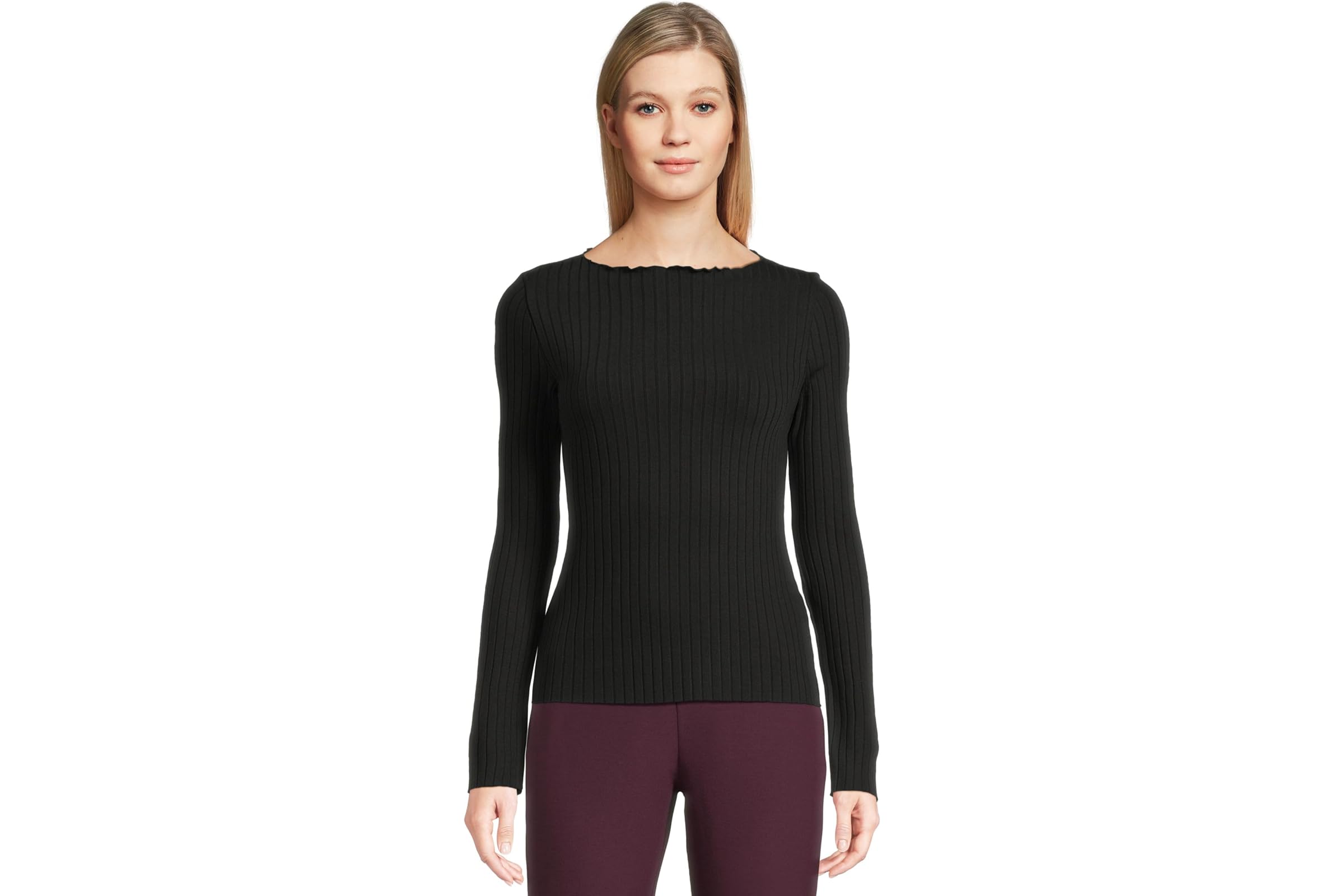 Vince Rib Long Sleeve Slash Neck