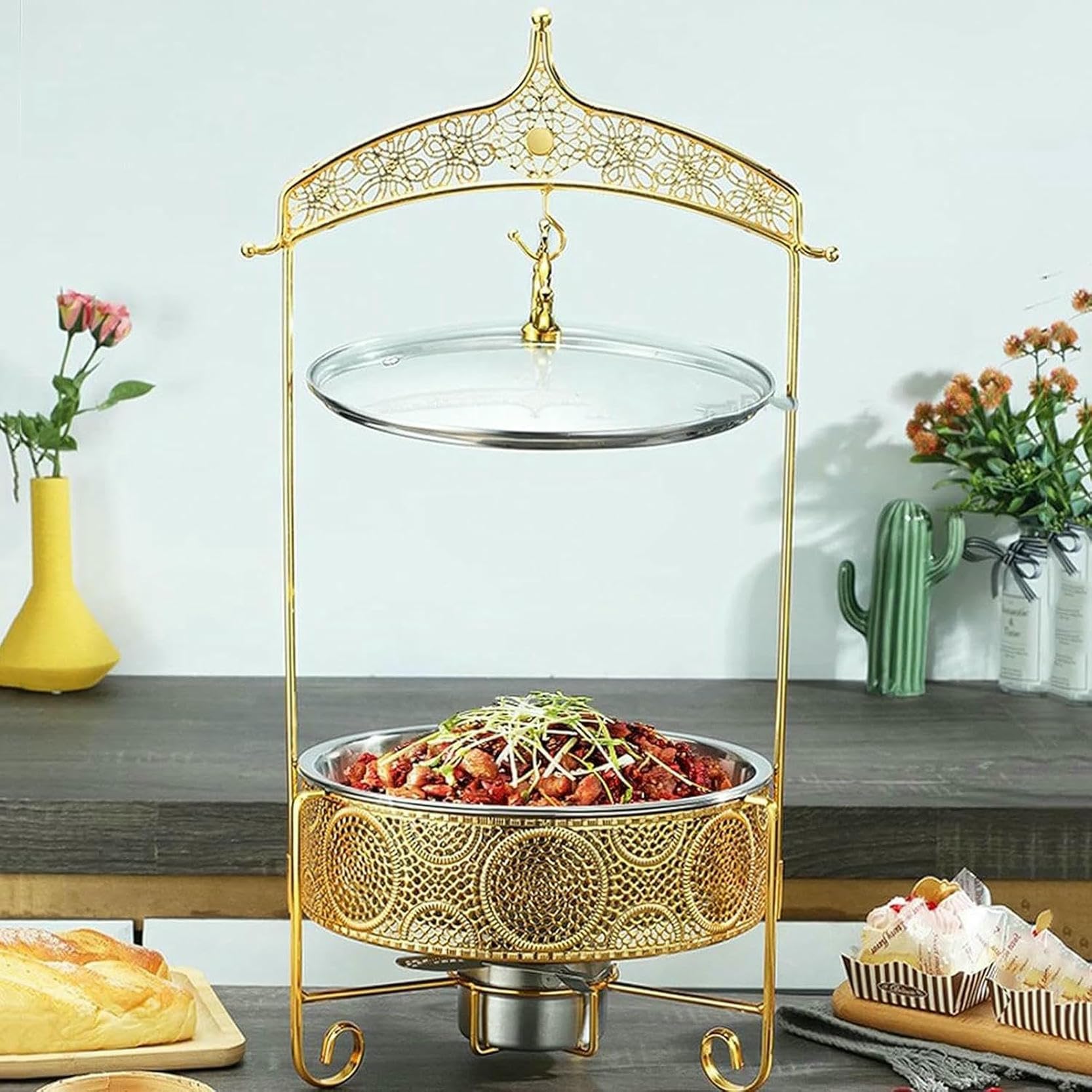 Carrello riscaldante da buffet con coperchio, 6 l, per catering, eventi e hotpot, perfetto per mantenere il cibo caldo e pronto per feste, riunioni e buffet