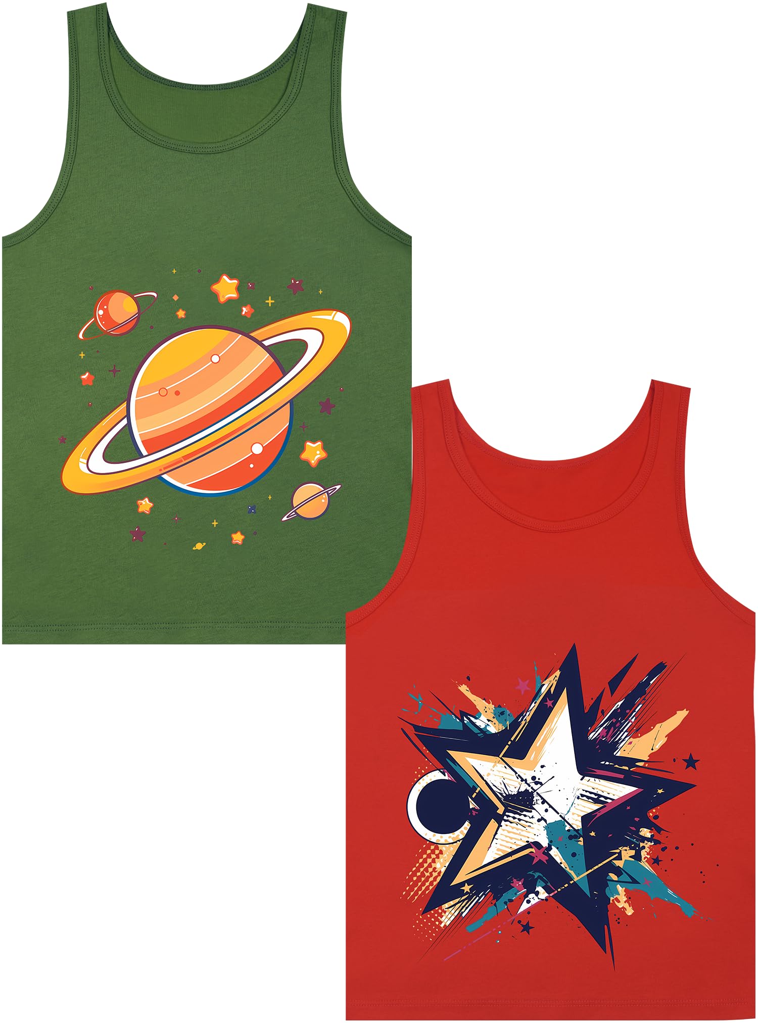 Boys Tank Top 100% Combed Cotton Tagless Cute Design Colorful 2-Pack 2T-16Y