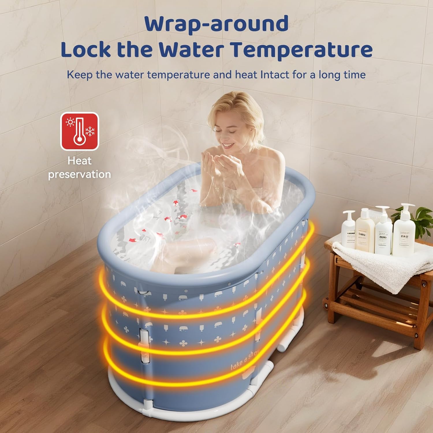 Portable Bathtub, Foldable Bathtub No Installation, Freestanding Shower Bathtubs with Cushion, Collapsible SPA Soaking Bath Tub, Hot & Ice Bath Tub for Indoor Outdoor (Light Gray)