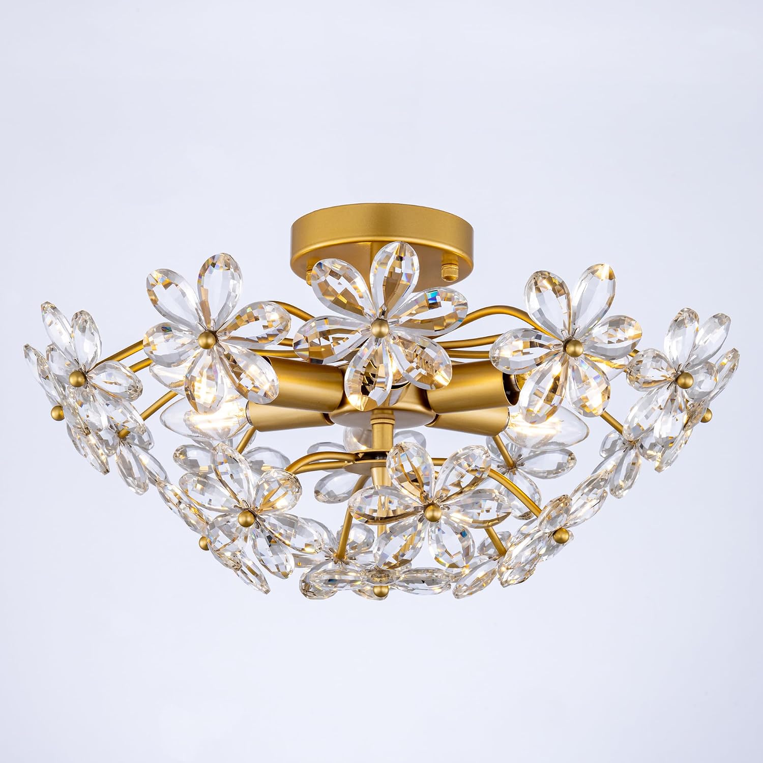 TOCHIC Flush Mount Ceiling Light Fixture, Crystal Chandelier Gold Semi ...