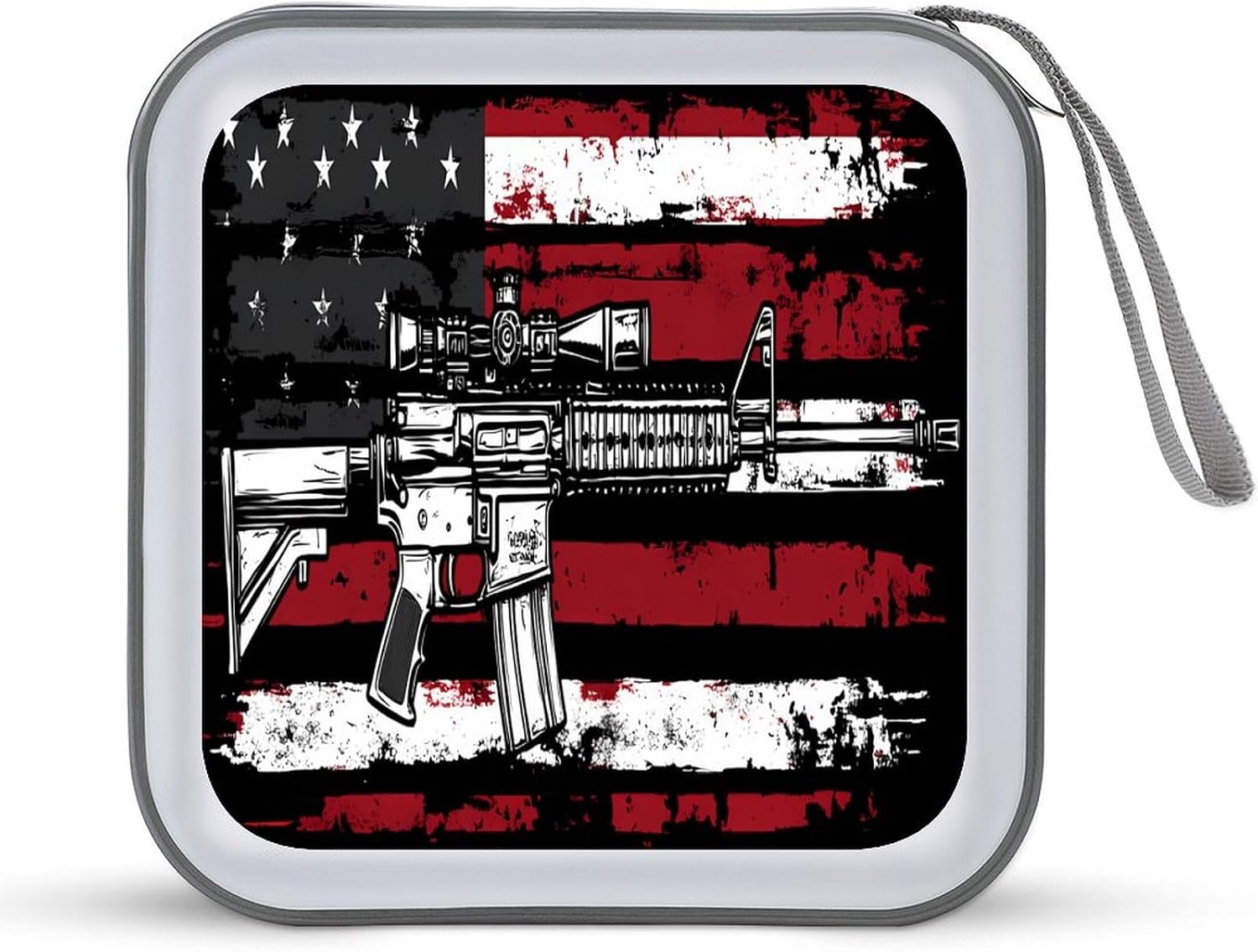 U.S Flag Guns Military CD Cases DVD Holder Storage Box Plastic Protection Case for Car Home Office Travel