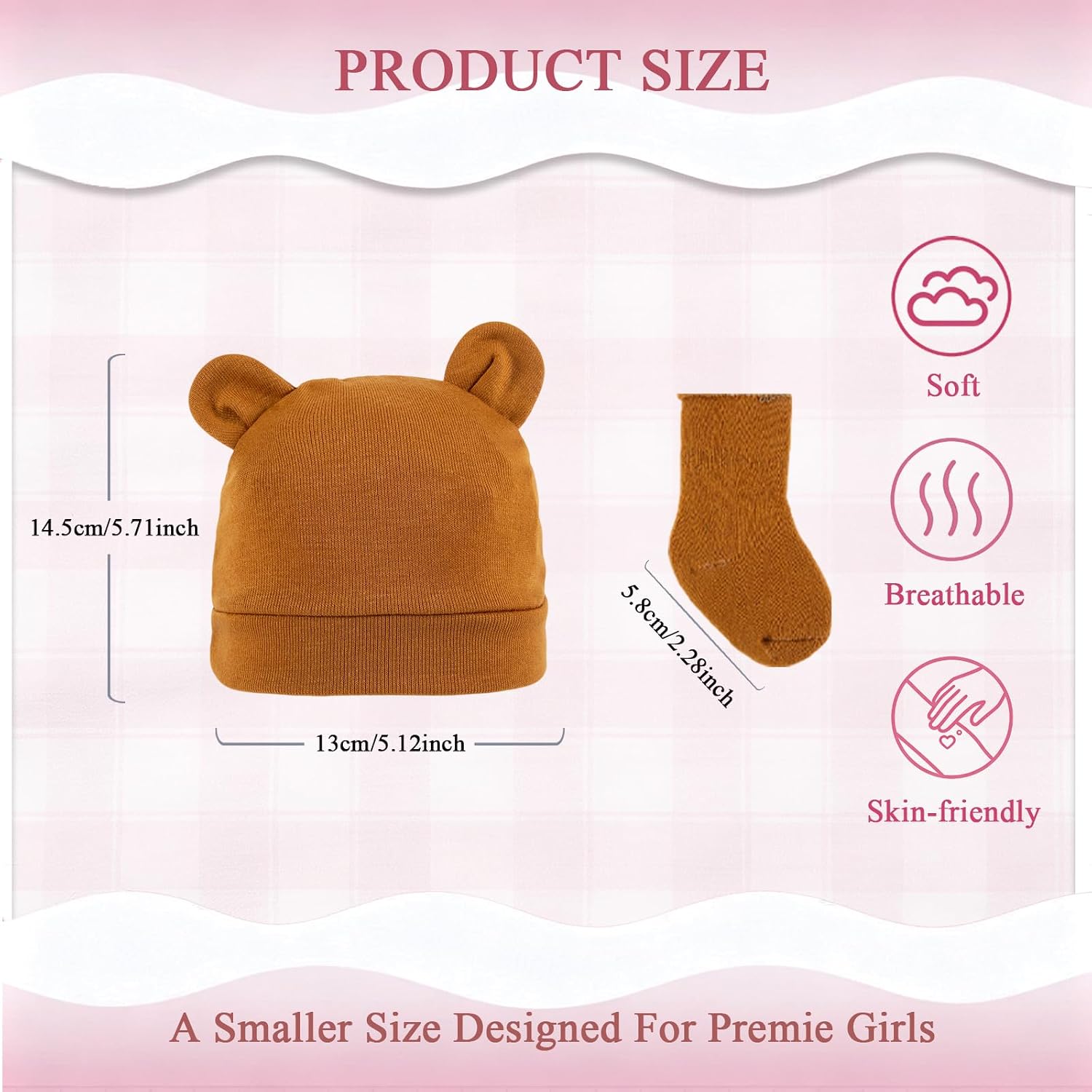 8 Pack Newborn Baby Mittens Hats Socks Set - Unisex Beanie with Bear Ears,Cotton,NICU Essentials for Preemie Girl Boy