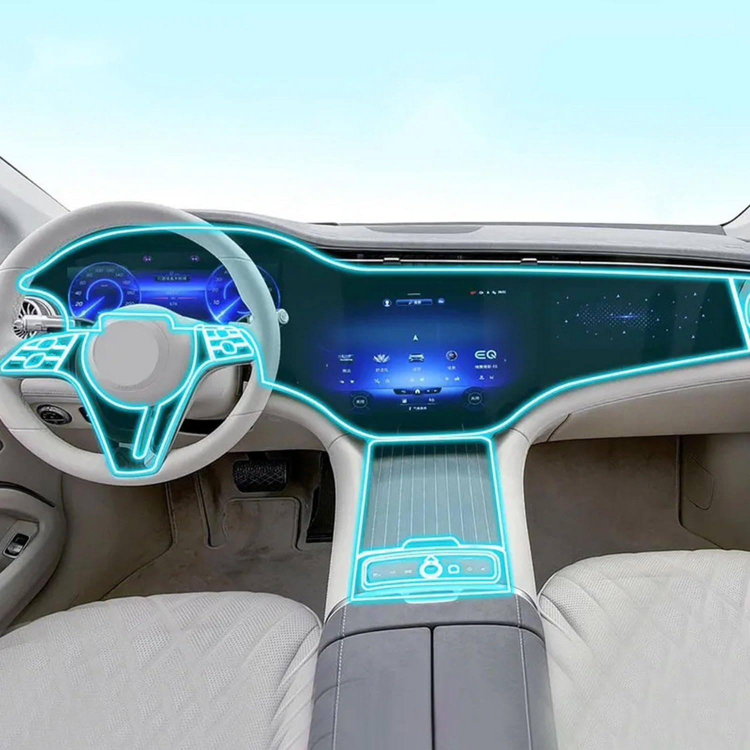 Film de protection PPF-TPU console centrale pour Benz EQS EQE AMG 2021-2023 LQUNGE transparent