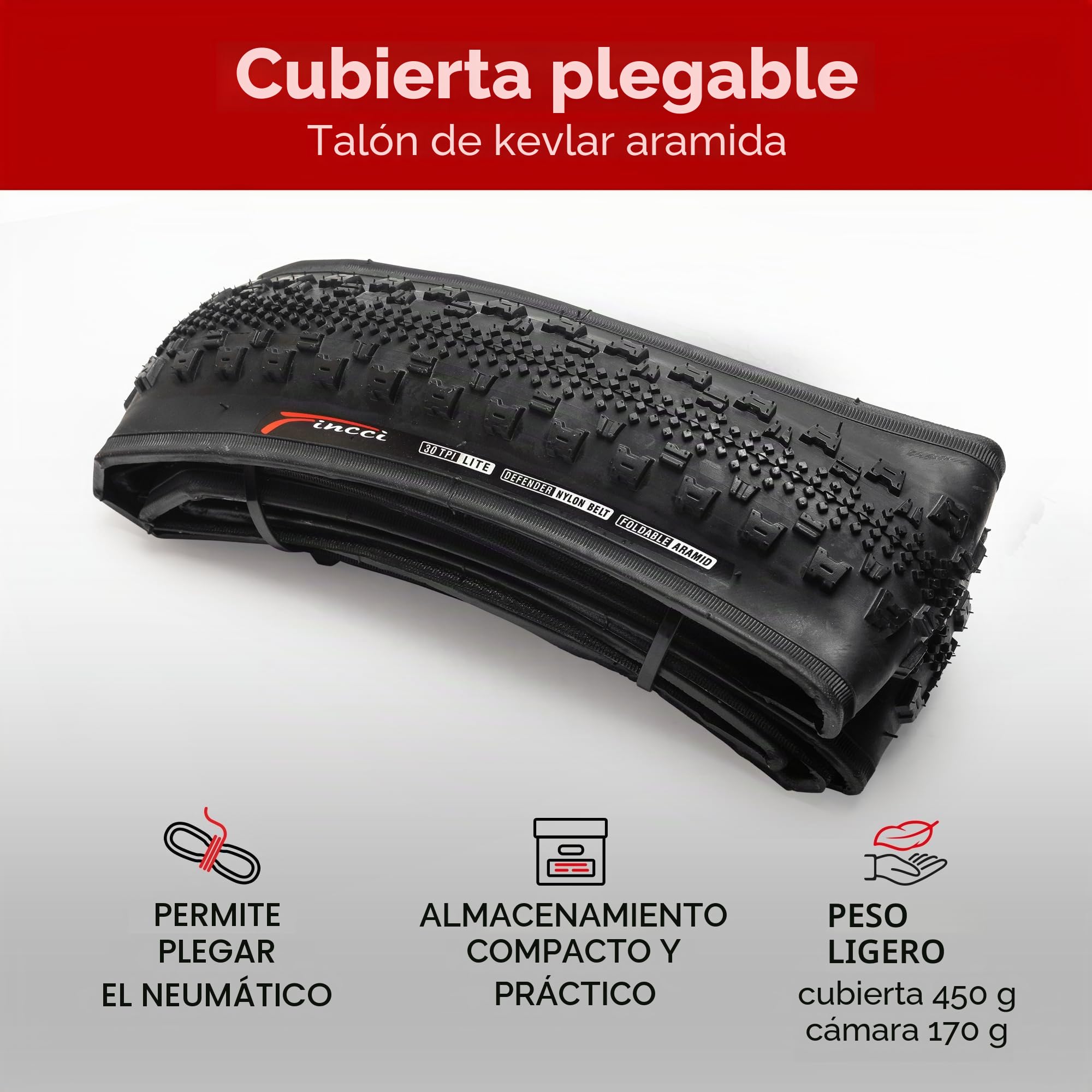 Fincci Cubierta 700x38c P1265 Plegable 30TPI con Protección LVL3 y Cámara | Cubiertas Bicicleta 700 x 38 con Protección LVL3 y Presión Máxima de 50 PSI Incluyendo Cámara Presta - Pack de 2