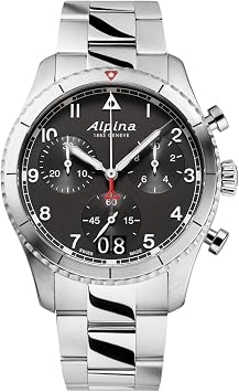 Alpina Mens Startimer Chronograph Big Date Swiss Quartz Stainless Steel Sapphire Crystal Watch, 41mm