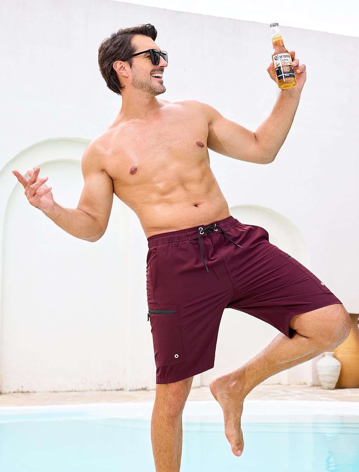 SILKWORLD Mens Swim Trunks Compression Lined Swimming Shorts 9" Quick-Dry Bathing Suits with Zipper Cargo Pockets - Image 5