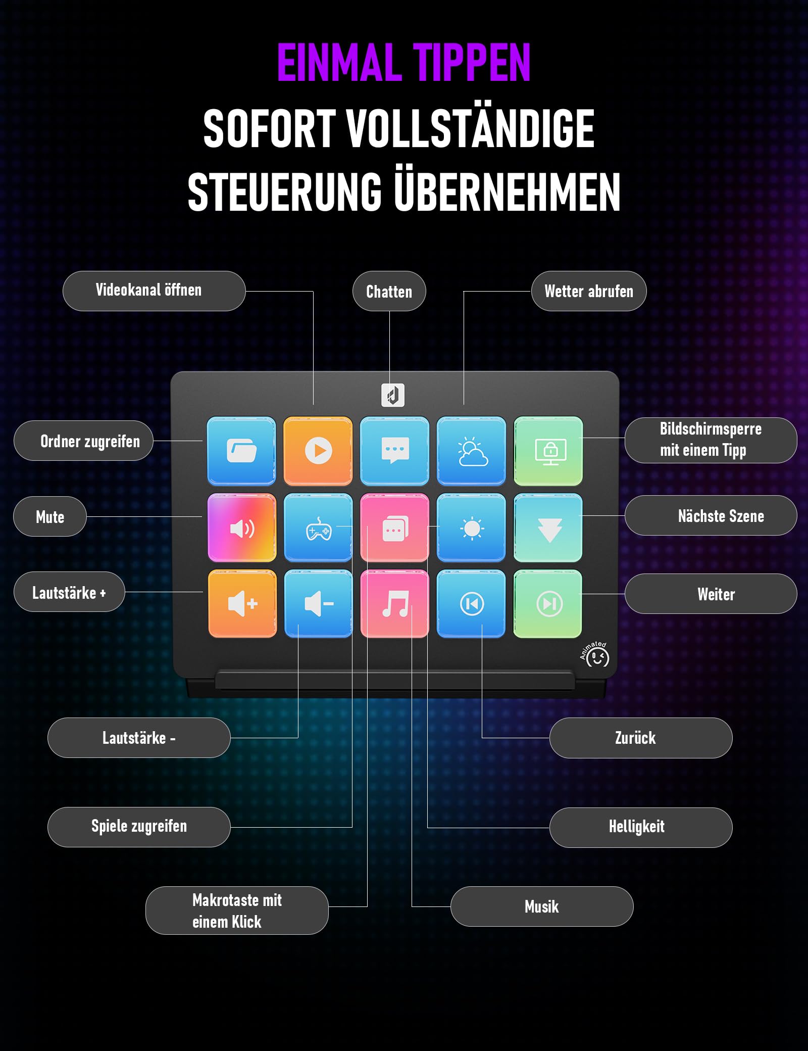 upHere Visual Stream Controller Macro Pad Streaming Deck, 15 teclas LCD programables, para creadores de contenidos, jugadores y profesionales, compatible con PC, Mac, OBS, YouTube-V293