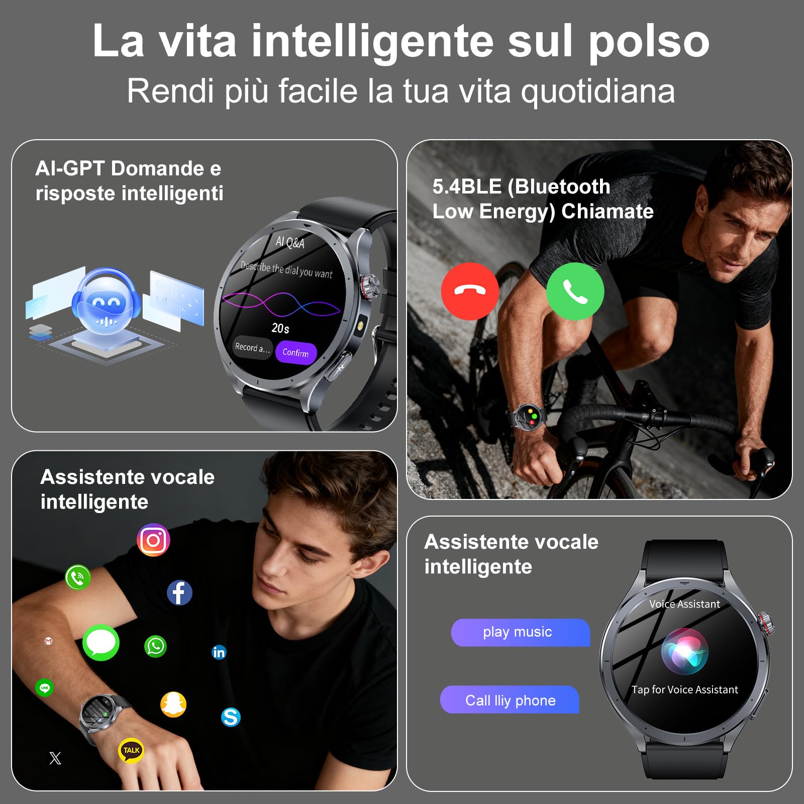 YUPENG AI Smartwatch Uomo ChatGPT ECG/𝐆li𝐜e𝐦ia/HRV/Lipidi/Acido Urico/BMI, 1.53" Orologio Fitness Chiamate/Torcia, 24H Pressione Sanguigna/Sonno/Temperatura/Cardiofrequenzimetro/SOS, Android iOS