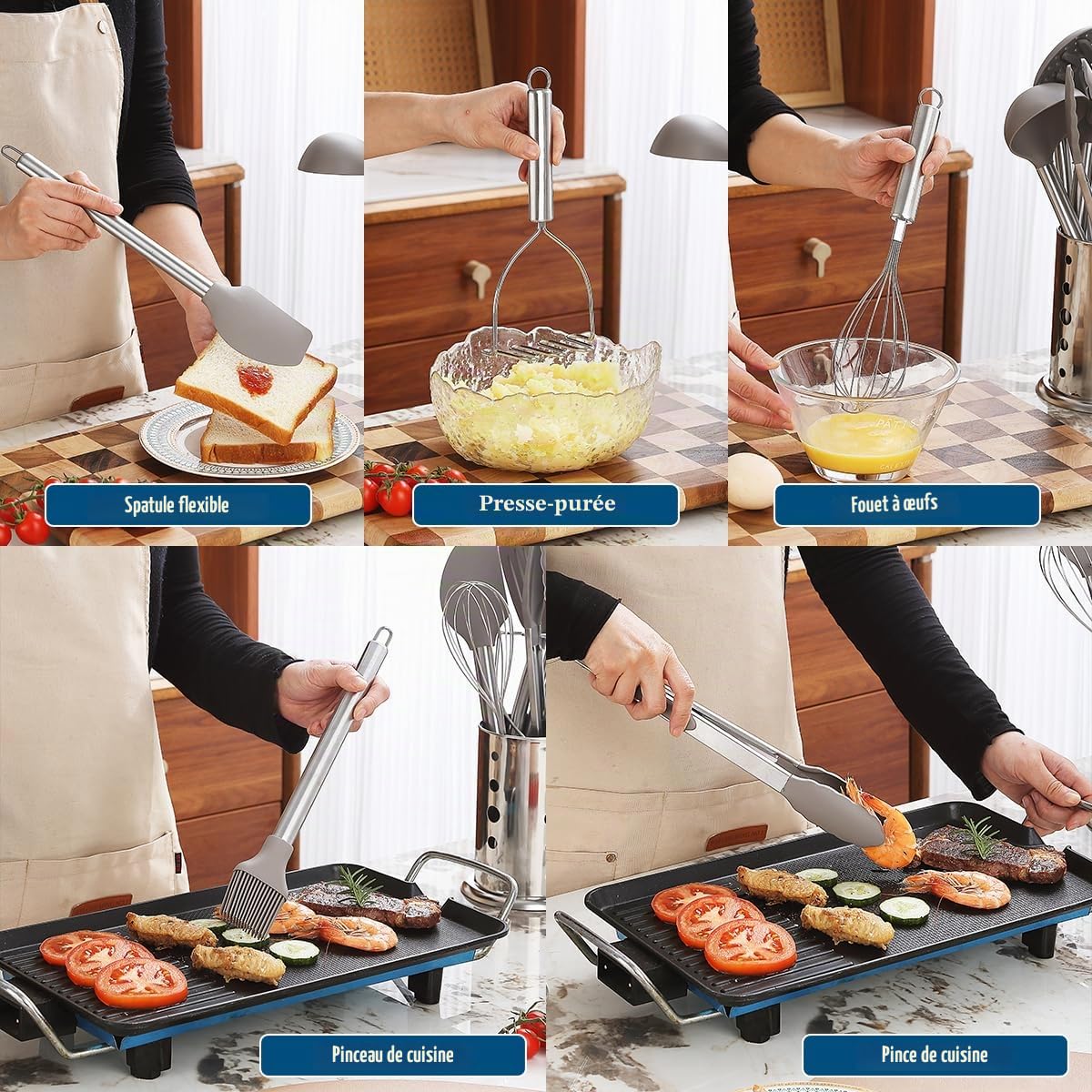 Ustensiles de cuisine, Kyraton 38 pièces en silicone antiadhésif, cuillère spatule avec porte-ustensiles en acier inoxydable, lavable au lave-vaisselle