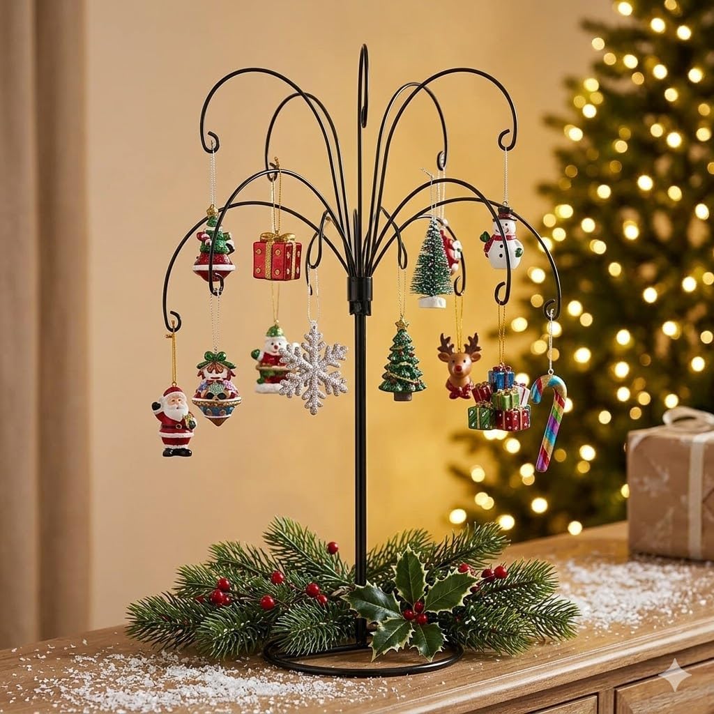 HOHIYA Ornament Display Stand Tree 2 Pcs 13.5 Inch Black Hanging Holder Heavy Duty Wire Hanger for Christmas Ball Easter Egg Home and Holiday Decorations Taiwan Made Max Load 1.5 lbs