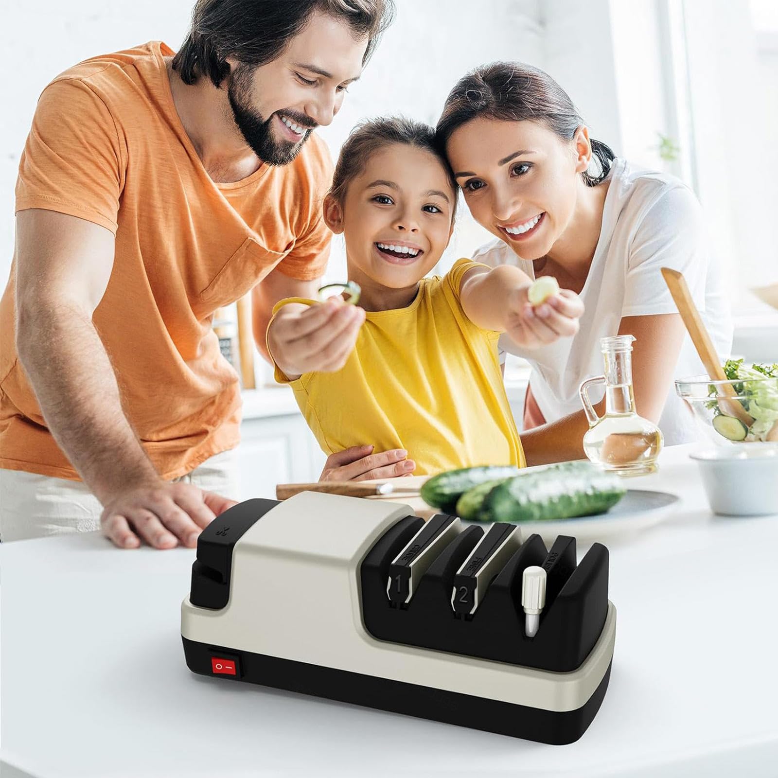 Affila Coltelli Elettrico, 4 in 1 Arrota Coltelli, Con Abrasivi Diamantati Al 100% E Guide Angolari Di Precisione Affilatore Coltelli,Silver
