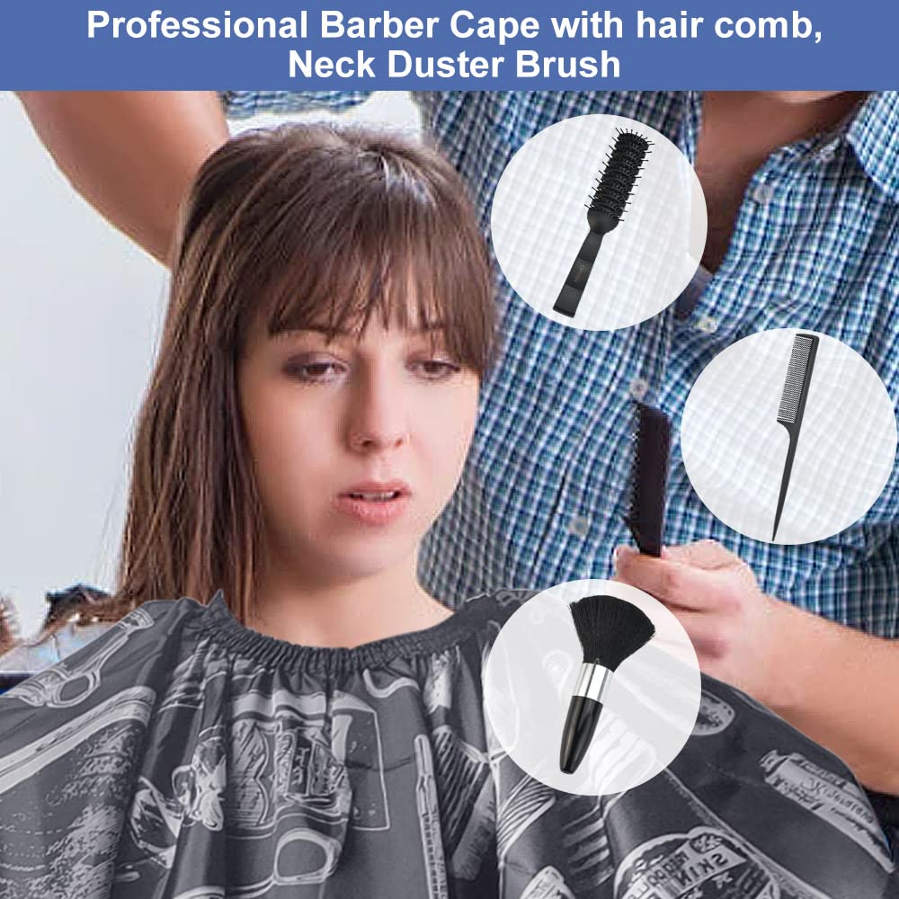 Haarschneideumhang Set 2 Stück Erwachsene Friseurumhang Delphin Muster Kinder Haarschneide Umhang Verstellbar Haar Salon Cape Frisörumhang mit Nackenbürste Nackenpinsel Haarkamm für Barbier