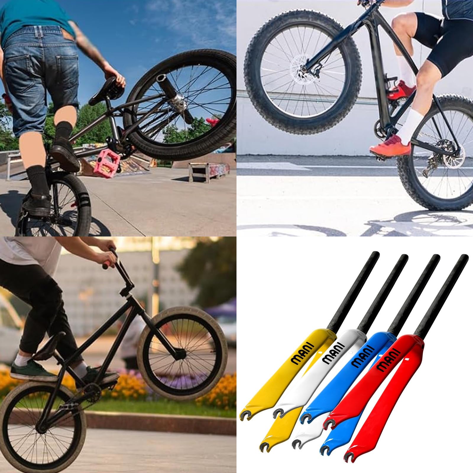 Horquilla de Fibra de Carbono para Bicicletas BMX de 14/16/18/20", rígida, Plegable, con Freno C, Tubo Recto de 1-1/8", QR de 74 mm/100 mm.