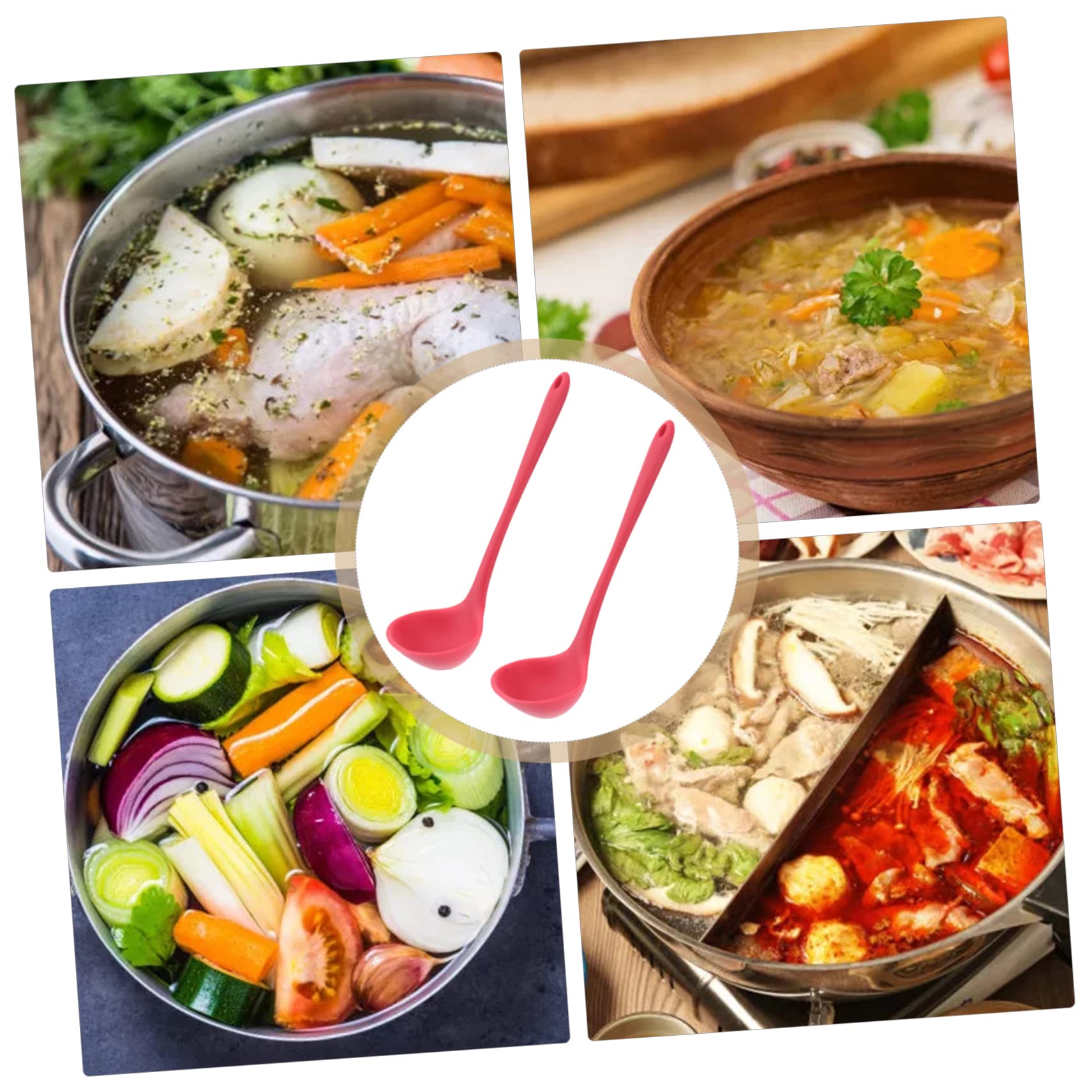 SOLUSTRE 2 Pcs Food Grade Silicone Soup Spoons Long Handle Hot Pot Serving Utensils for Red for Soups Noodles and Milk Powder Easy Storage and