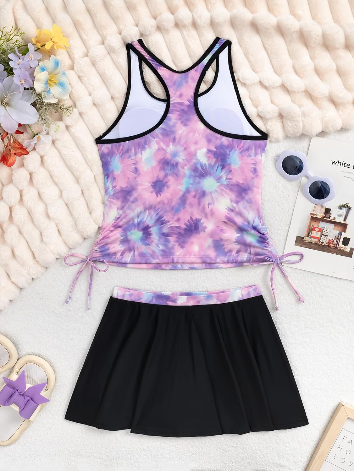 Girls Swimsuit Two Piece Tankini Tank Top with Skirt 6-14 Years