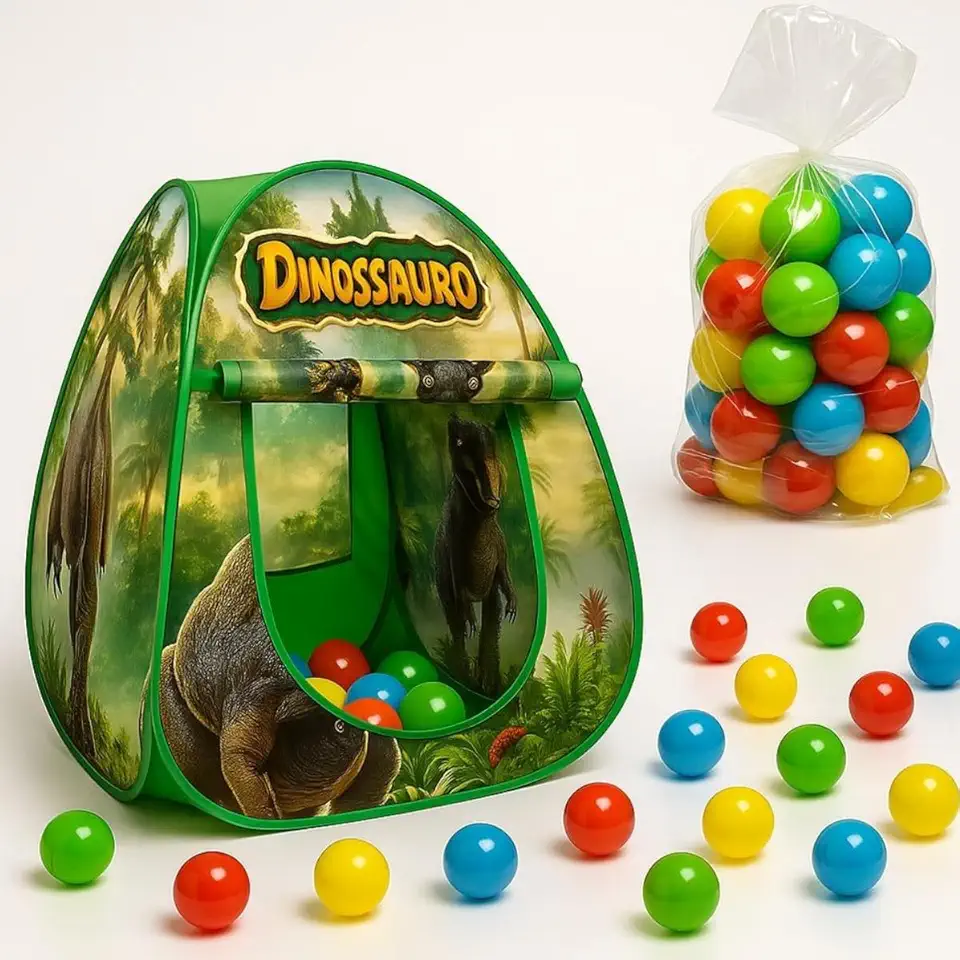 Toca Barraca Infantil Floresta Dinossauro Dobravel + Bolinhas Coloridas