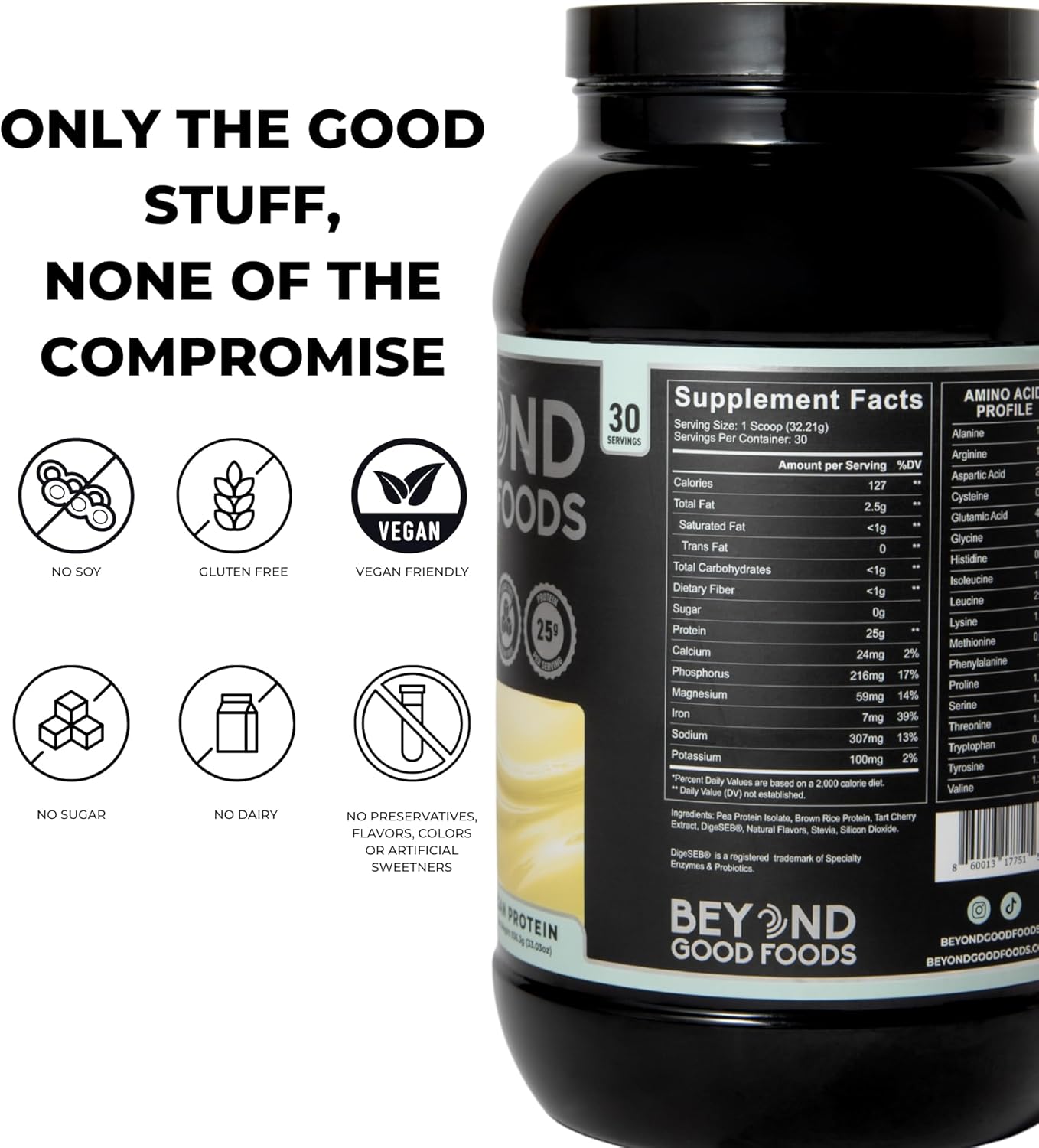 Vegan Protein Powder, Pea & Brown Rice Protein, Low Carb, Vegan Friendly, Gluten, Lactose, & Soy Free, Sugar Free, Clean Nutrition, No Bloating, Vanilla - Naturally Flavored