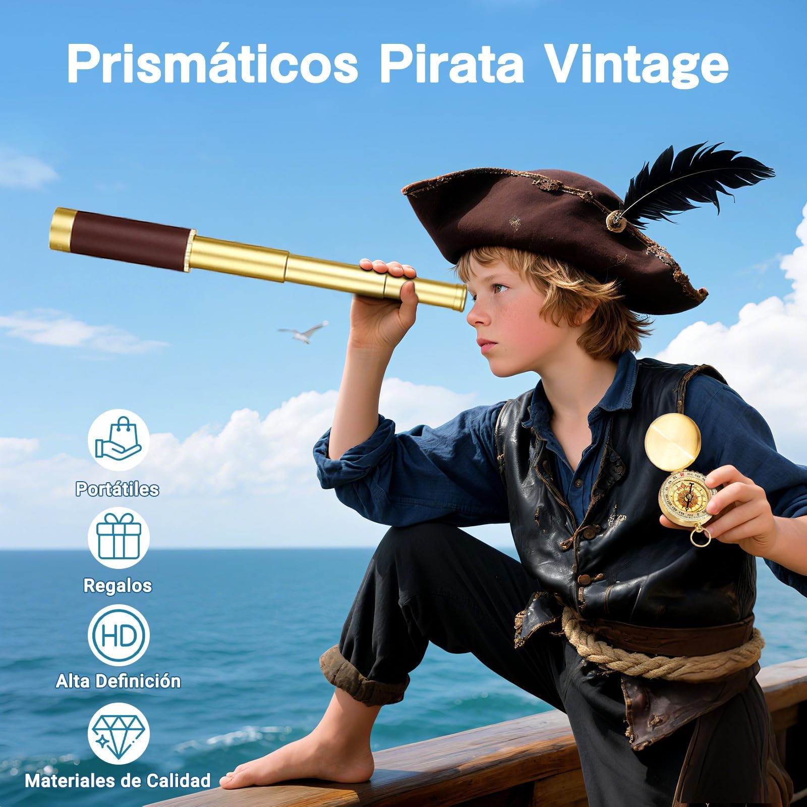 Telescopio Pirata Retro 25 x 30 Pulgadas Portátil de Mano Monocular