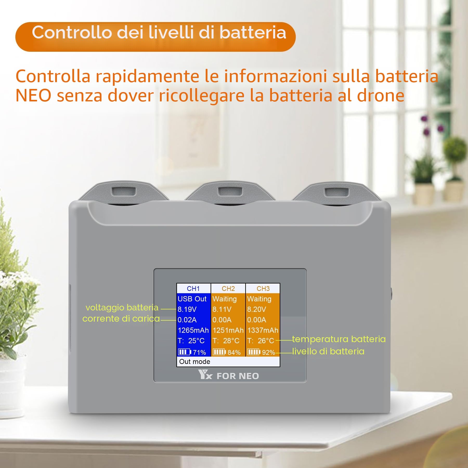 Caricabatteria LCD multifunzione con carica di archiviazione per drone DJI Neo, hub di ricarica bidirezionale, ricarica rapida 3 batterie accessori