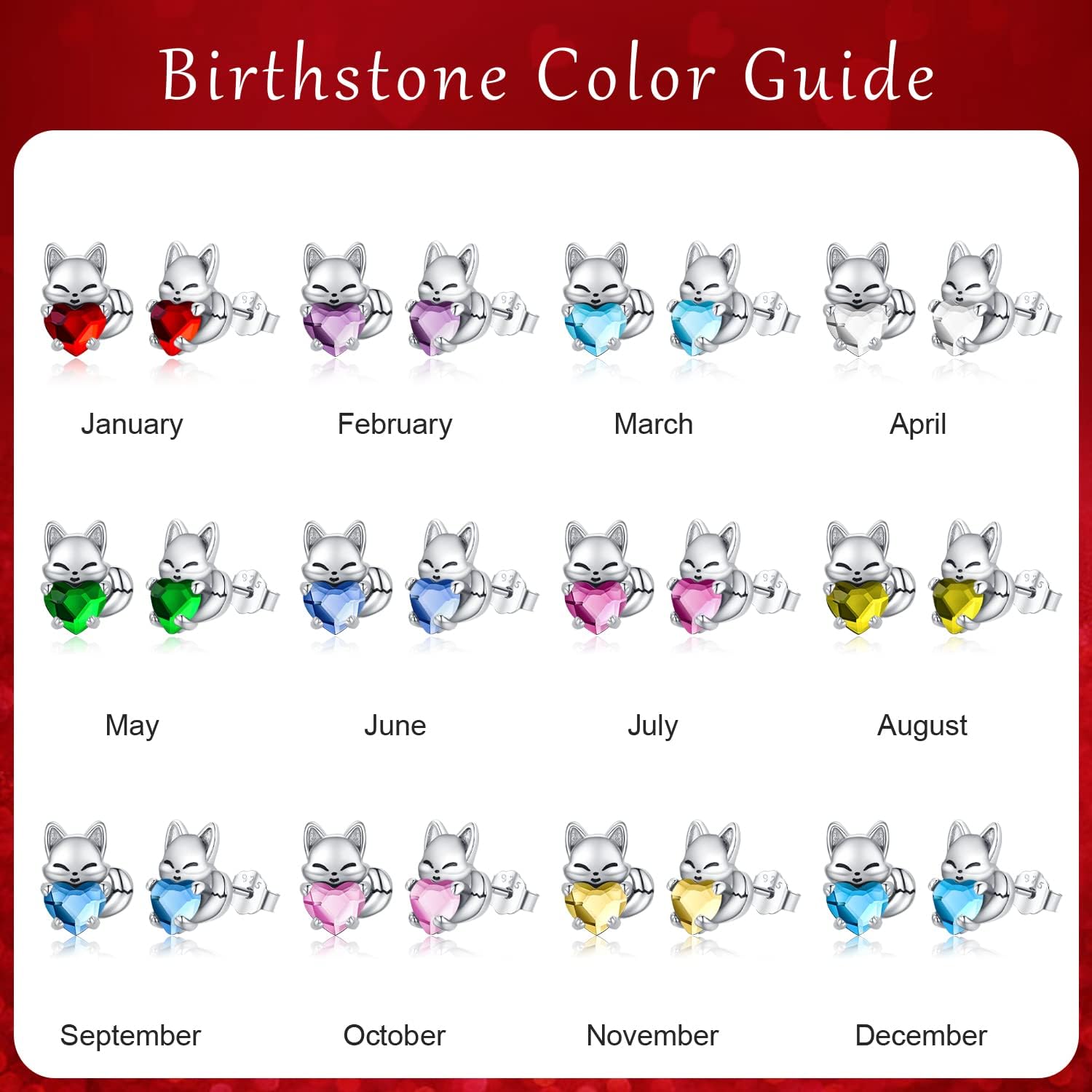 Fox Earrings Sterling Silver Birthstone Earrings Cute Animal Crystal Earrings Hypoallergenic Studs Earrings for Sensitive Ears Fox Jewelry Gifts for Women Girls Daughter - Image 7