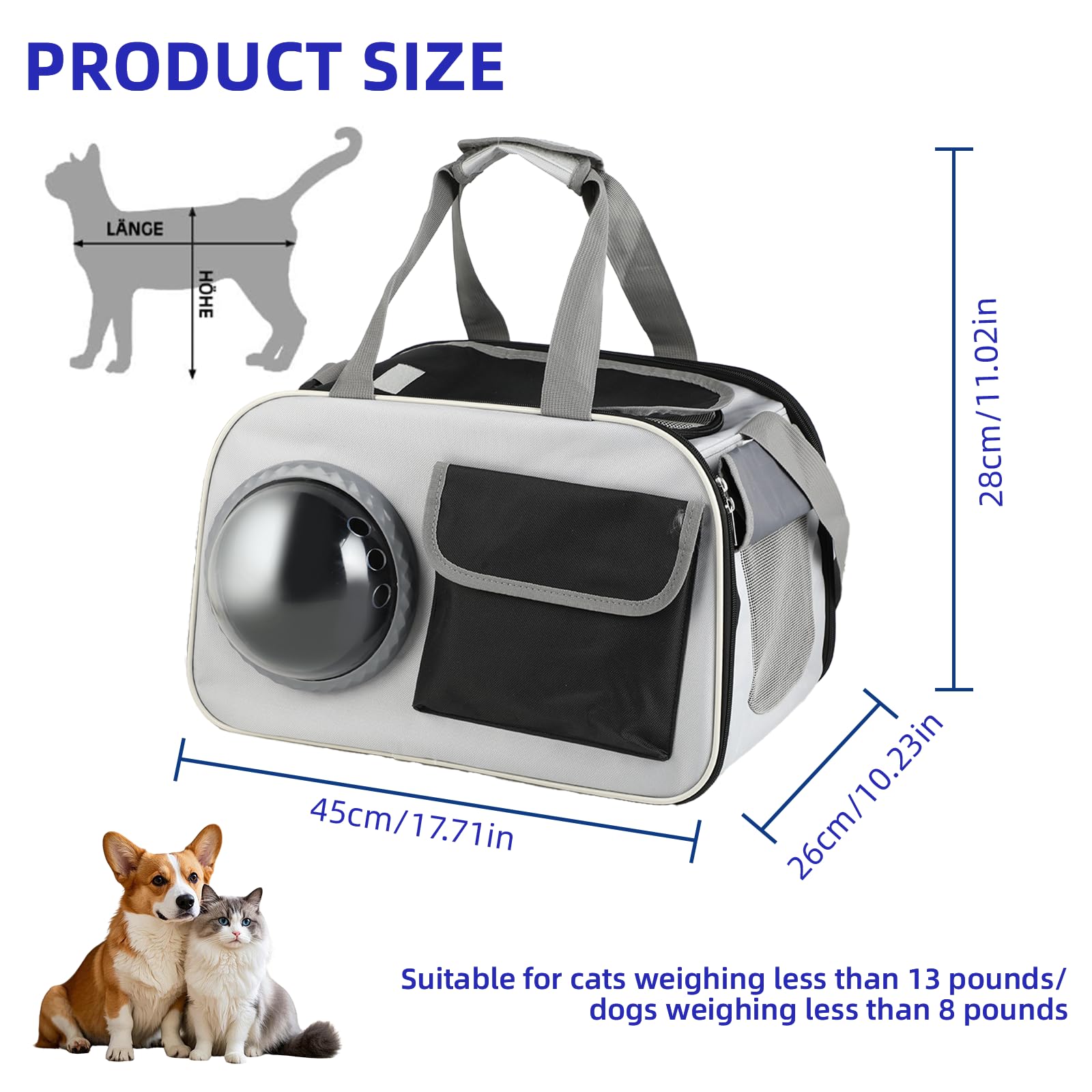 Borsa Trasportino per Cane-Gatto 45x26x28cm - Zaino Morbido-Traspirante per Viaggio in Aereo-Auto - Trasportino Ripiegabile per Animali Domestici Piccoli