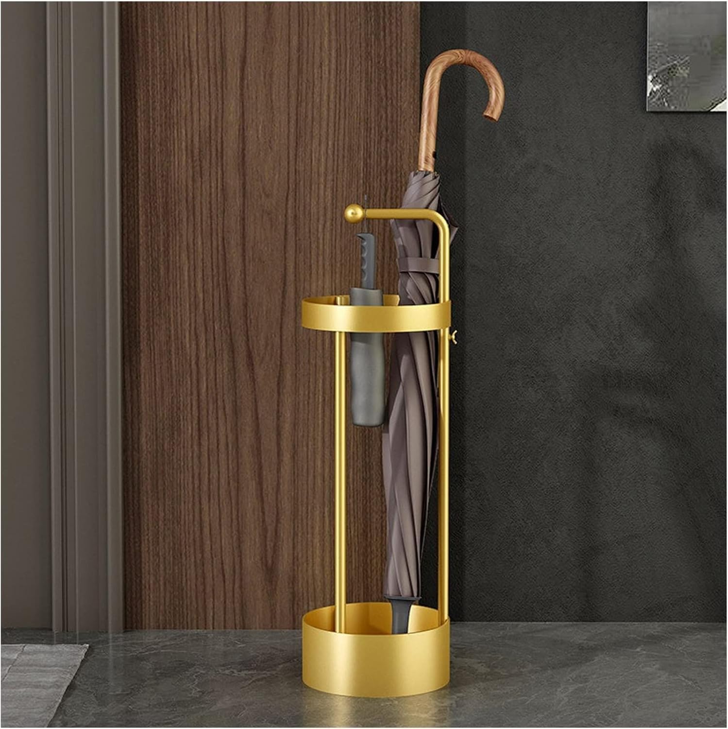 Crafter Metal Umbrella Stand with Drip Tray, Round, Black and Gold, 60 x 25 cm, for Home Office Hallway Hotel (Gold)-picture-12