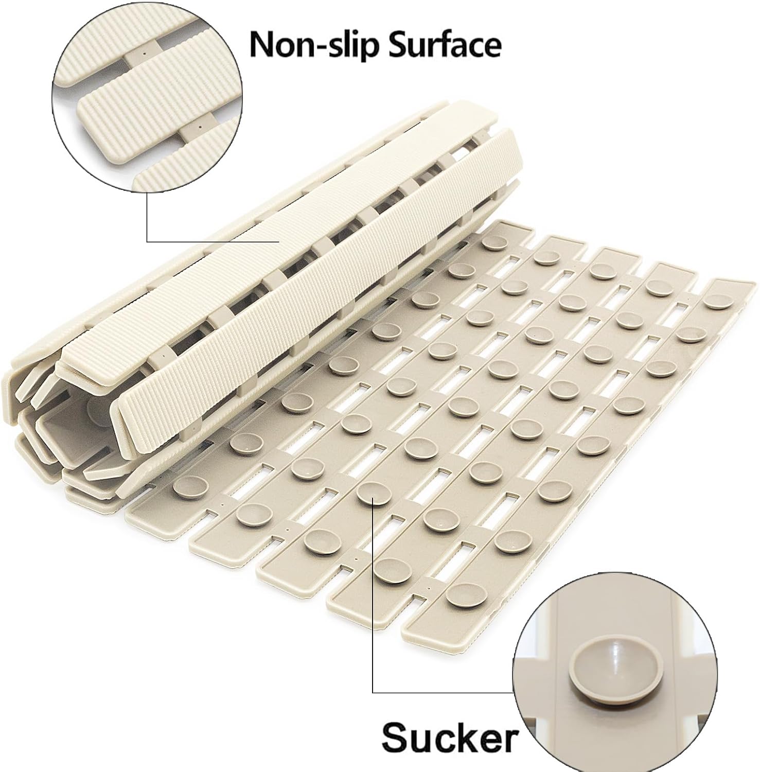 BEMISO Shower Mat Non Slip Bathtub Mat with Suction Cups and Drain Holes 27.5 x15.7 Inch Bath Mat for Tub & Shower.Easy Dry,Easy to Cut,Eco-Friendly
