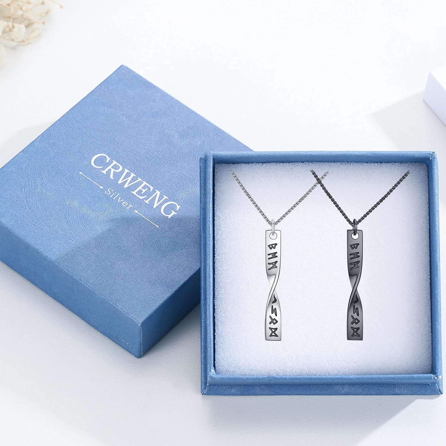 Couple Necklaces for Him and Her 925 Sterling Silver Bar Necklace for Couples 2 Twisted Bar Pendant Necklace Boyfriend and Girlfriend Amulet Viking Love Jewelry Gifts for Couple - Image 7