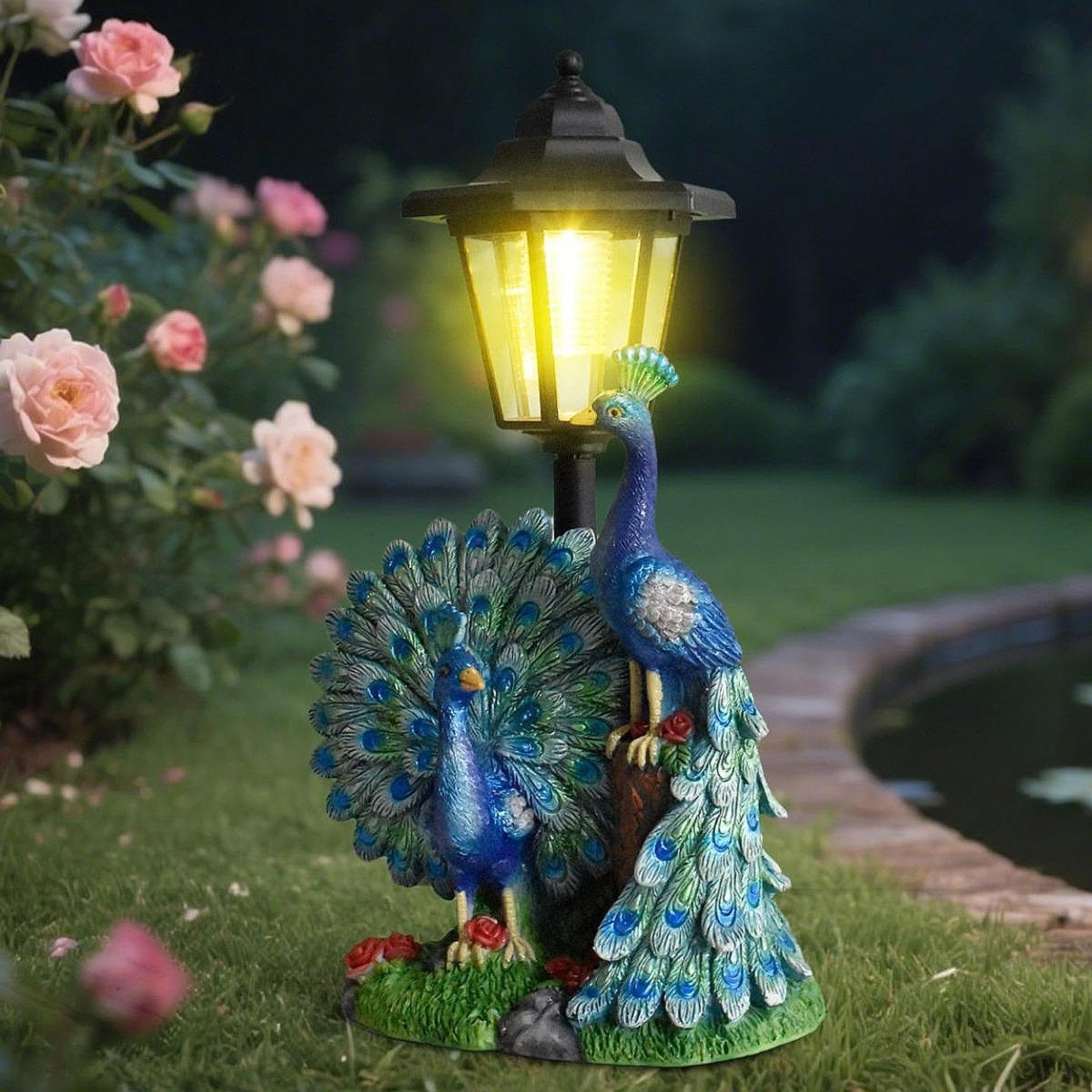 MagiDeal Estatua de para jardín con luz Decoración Exterior, Escultura de Resina única y Lámpara de Animal para jardín.