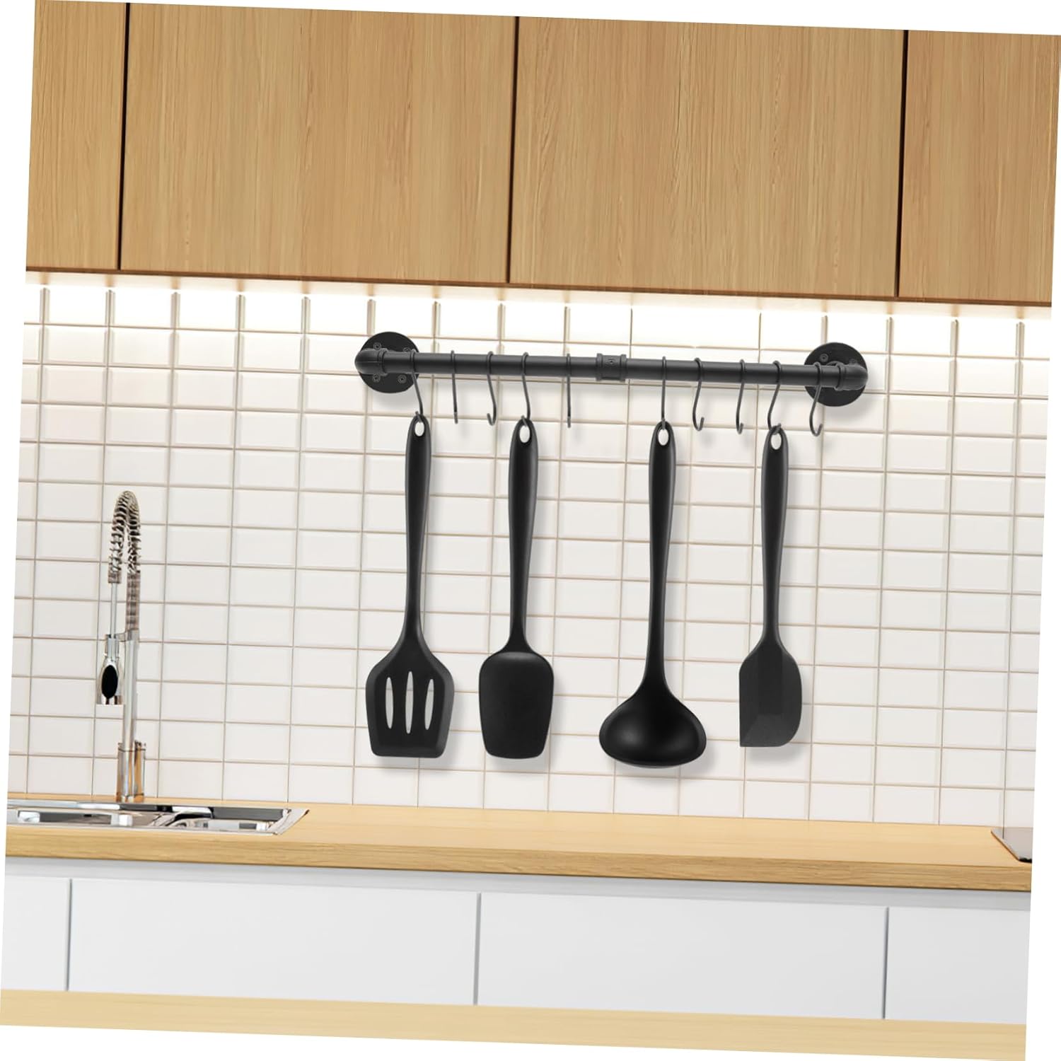 Kitchen Wall Rail Hanging Rack Pot Hanger Hooks Industrial Pipe Pot Pan Rack Kitchen Organizer for Utensils