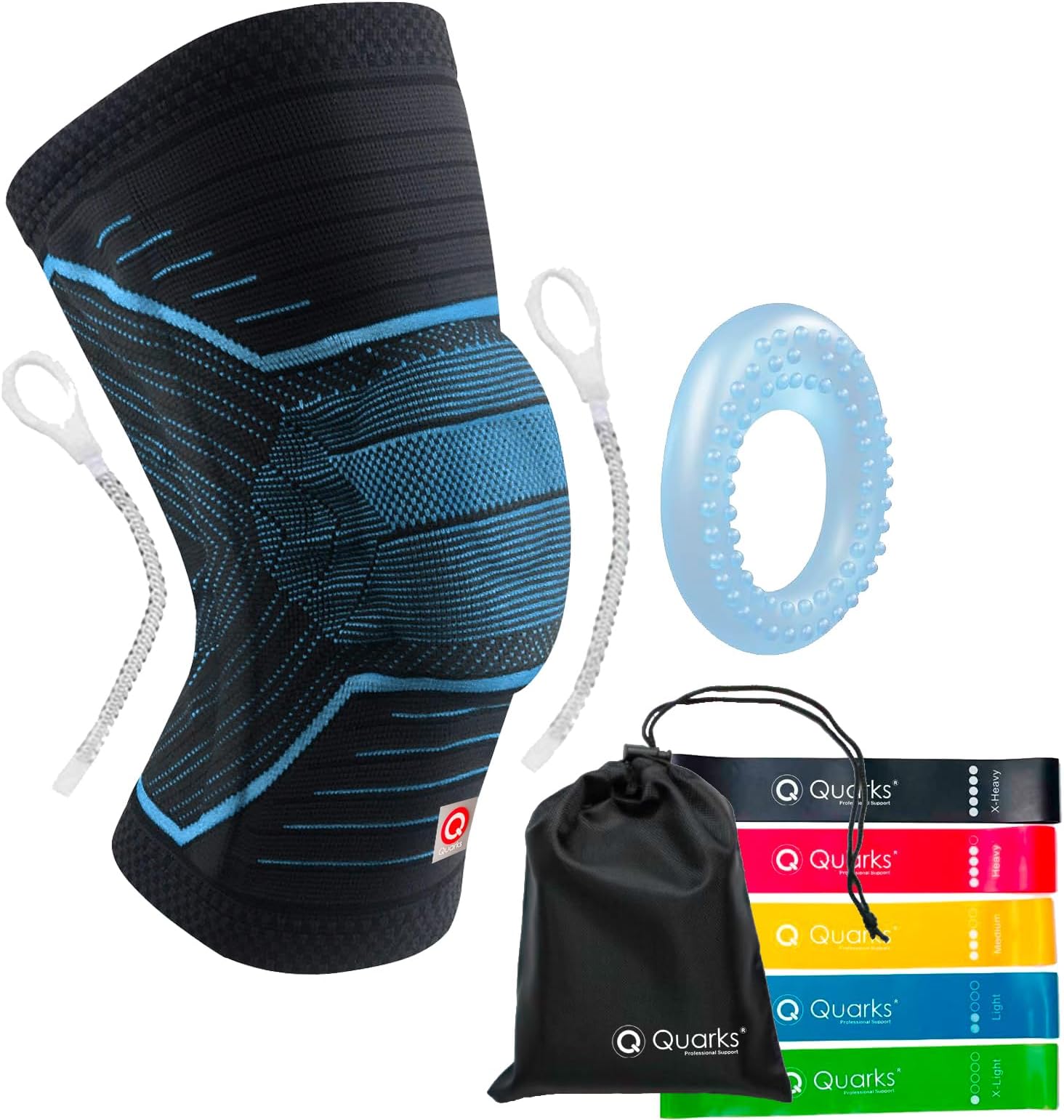 QUARKS Knee Brace and Resistance Bands - Knee Pain Men & Women, Compression Knee Sleeve for Knee Pain Relief Set, Knee Support with Side Stabilizers, Knee Protector for Sports, Runner, Meniscus Tear, ACL,PCL,Arthritis and Fit Simplify Resistance Loop Exercise Bands (Medium, Green) (Blue, Large)