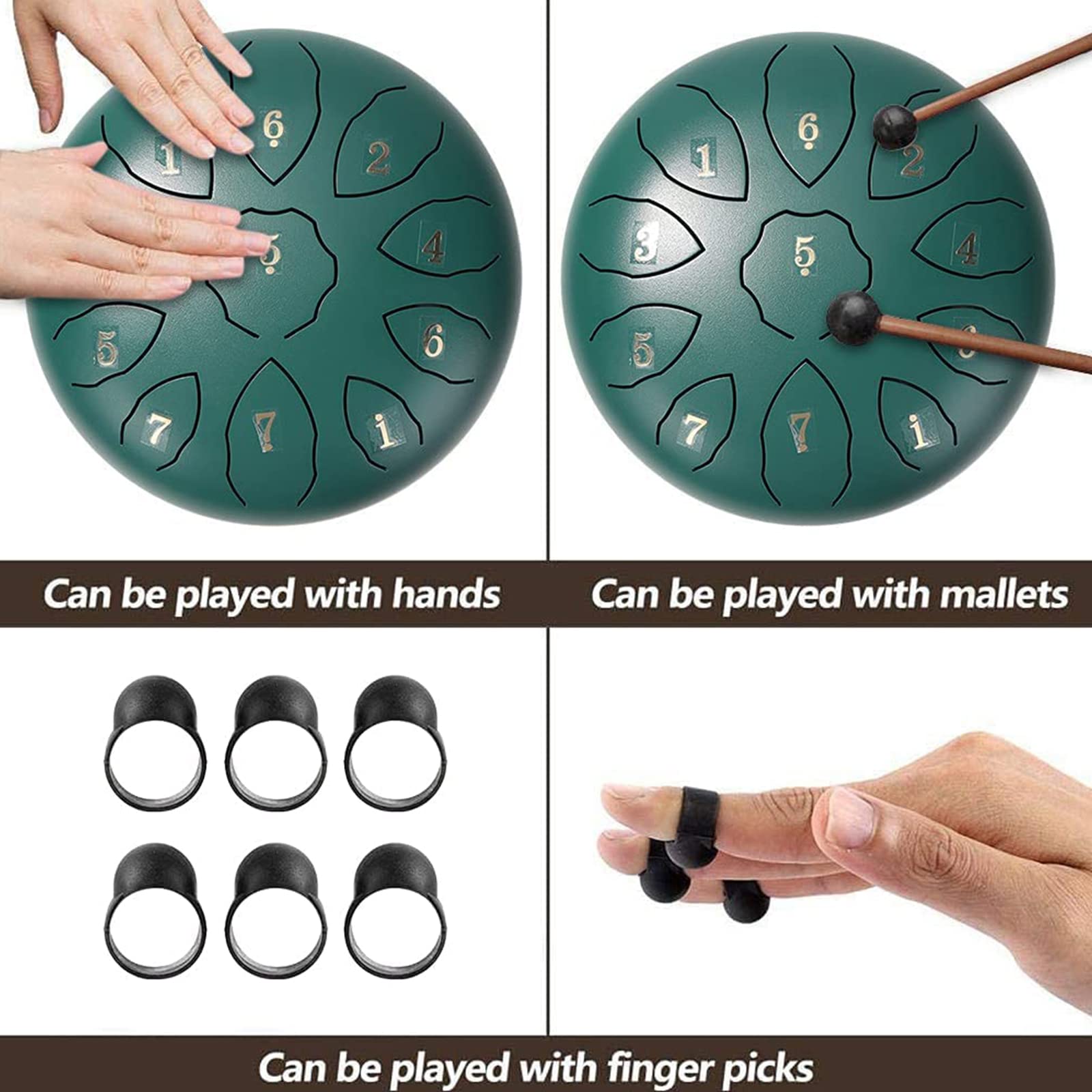 Tambor Handpan Drum De 8 Pulgadas Y 11 Tonos Tambor De Lengüeta De Acero Instrumento De Percusión Tambores De Hendidura con Bastones Y Bolsa De Viaje para Yoga Meditación