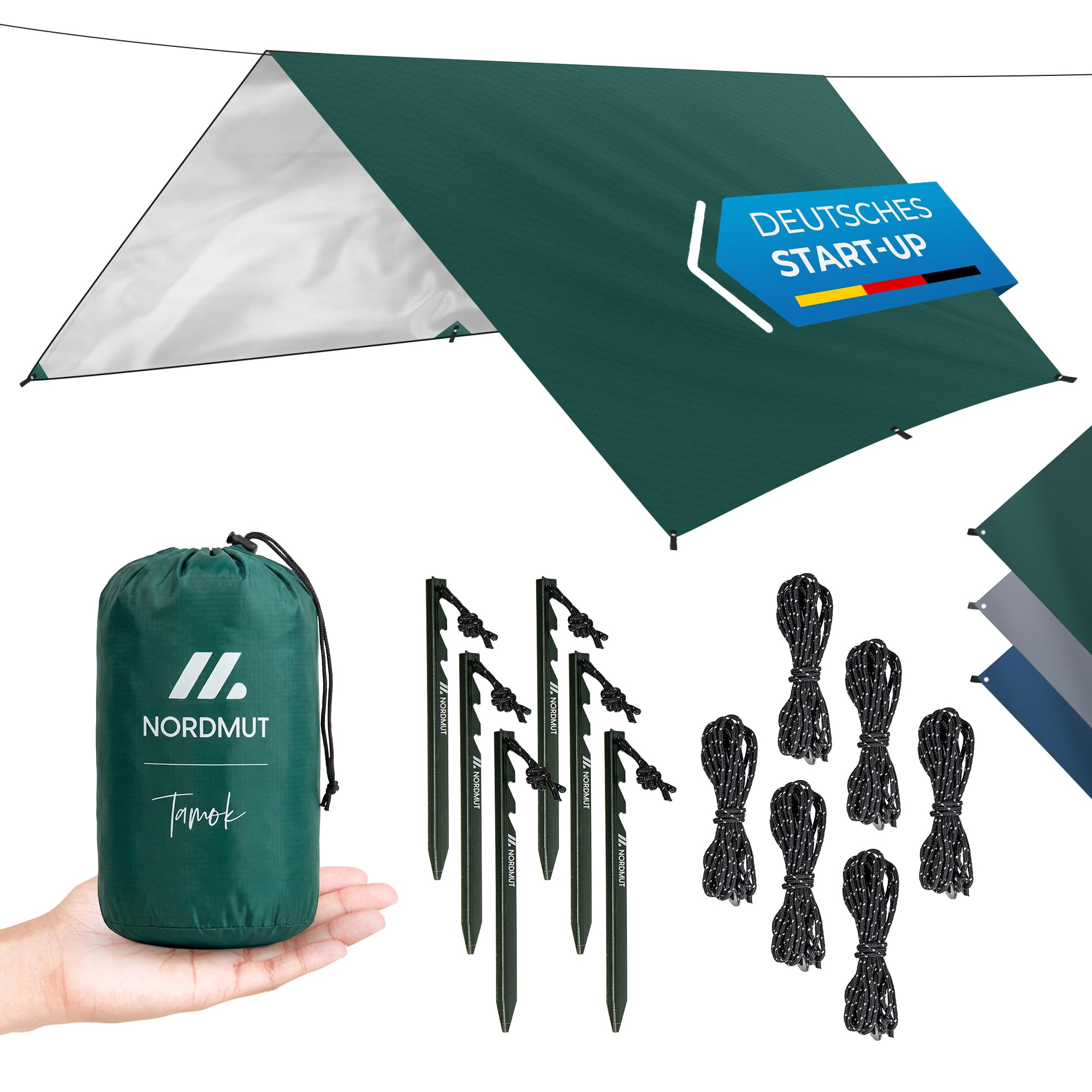 NORDMUT® Tarp 3x3/4m wasserdicht Zeltplane mit Ösen Ultraleicht für Camping Wandern