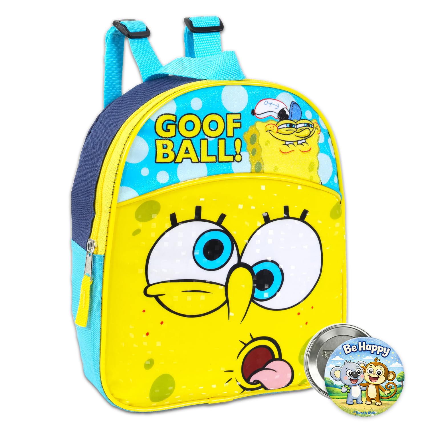 SPONGEBOB SQUAREPANTS Mini Backpack and Button Set - 11" Spongebob Backpack with Button (Spongebob School Supplies Bundle)