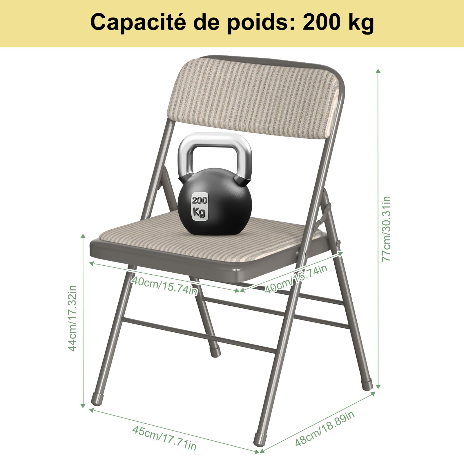 Lot de 4 Chaise Pliante, Chaises de Salle à Manger en Tissu, Cadre en métal, avec Dossier, 45x48x78cm, pour Salon, Bureau, Salle à Manger, Gris