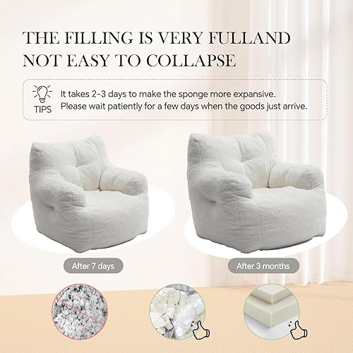 Miniatura 21 de Puf de tela de peluche ultra suave con relleno, sofá perezoso para adultos, niños, adolescentes, moderno y cómodo sofá de ocio para dormitorio, sala
