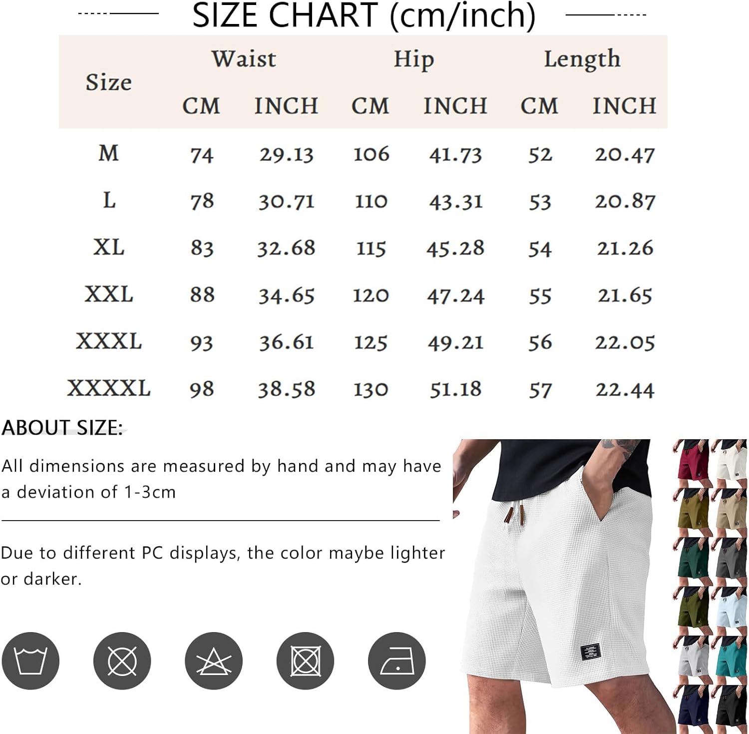 Mens Shorts Casual Solid Color Workout Hiking Outdoor Elastic Waist Drawstring Waffle Knit Short Pant with Pocket - Image 5