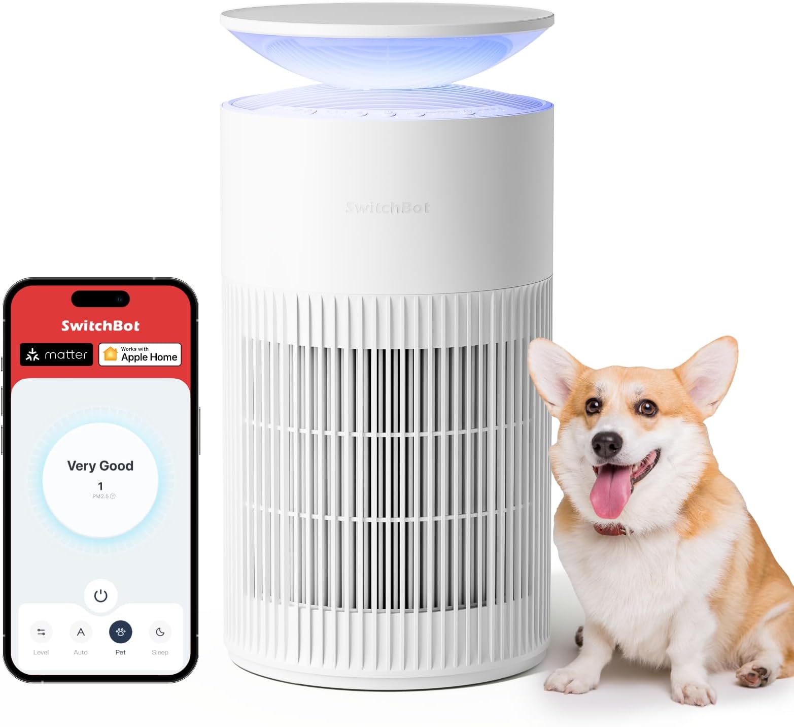 SwitchBot Air Purifier for Home up to 3620 ft², HEPA Air Purifier with Pet Mode, Washable Filter, Aromatherapy, 10 RGB Lights, Cleans Odor Pets Hair Pollen Dust Smoke, Work with Matter HomeKit Alexa