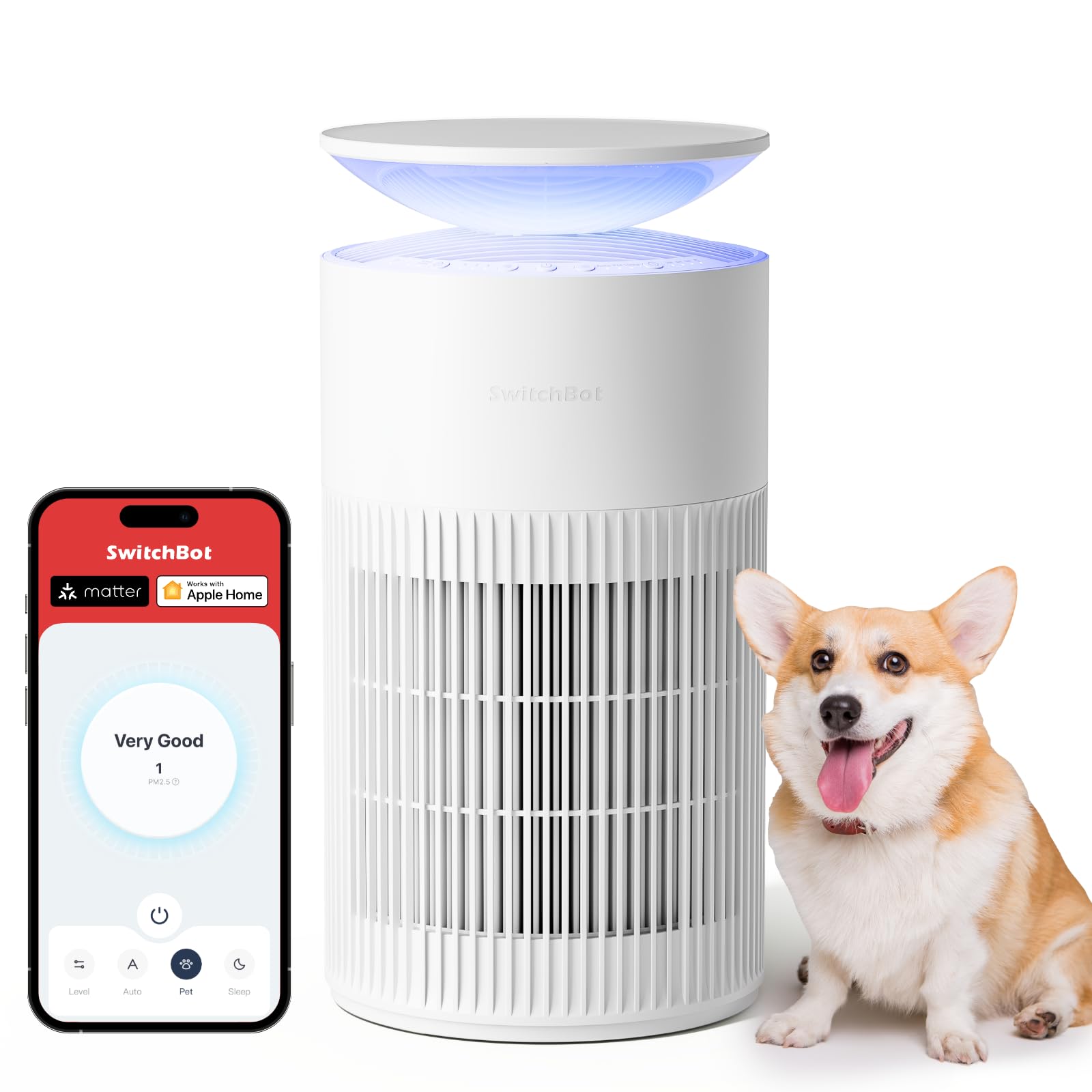 SwitchBot Air Purifier for Home up to 3620 ft², HEPA Air Purifier with Pet Mode, Washable Filter, Aromatherapy, 10 RGB Lights, Cleans Odor Pets Hair Pollen Dust Smoke, Work with Matter HomeKit Alexa