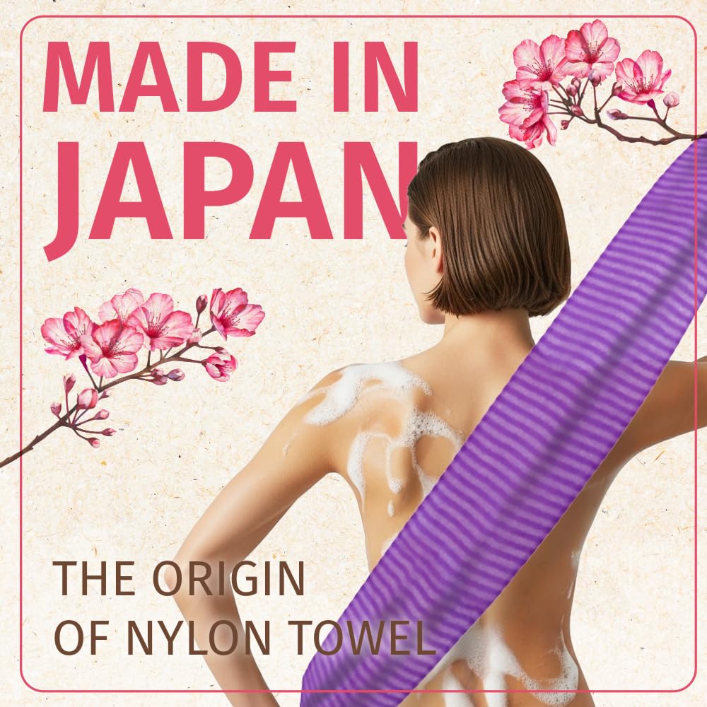 aisen Japan - Gentle Exfoliating Shower Towel, Ultra-Soft Japanese Nylon Body Scrubber, Long 47" Back Towel, Quick-Dry, Colorfast & Odor-Resistant, Made in Japan | Home & Spa (Purple) - Image 3