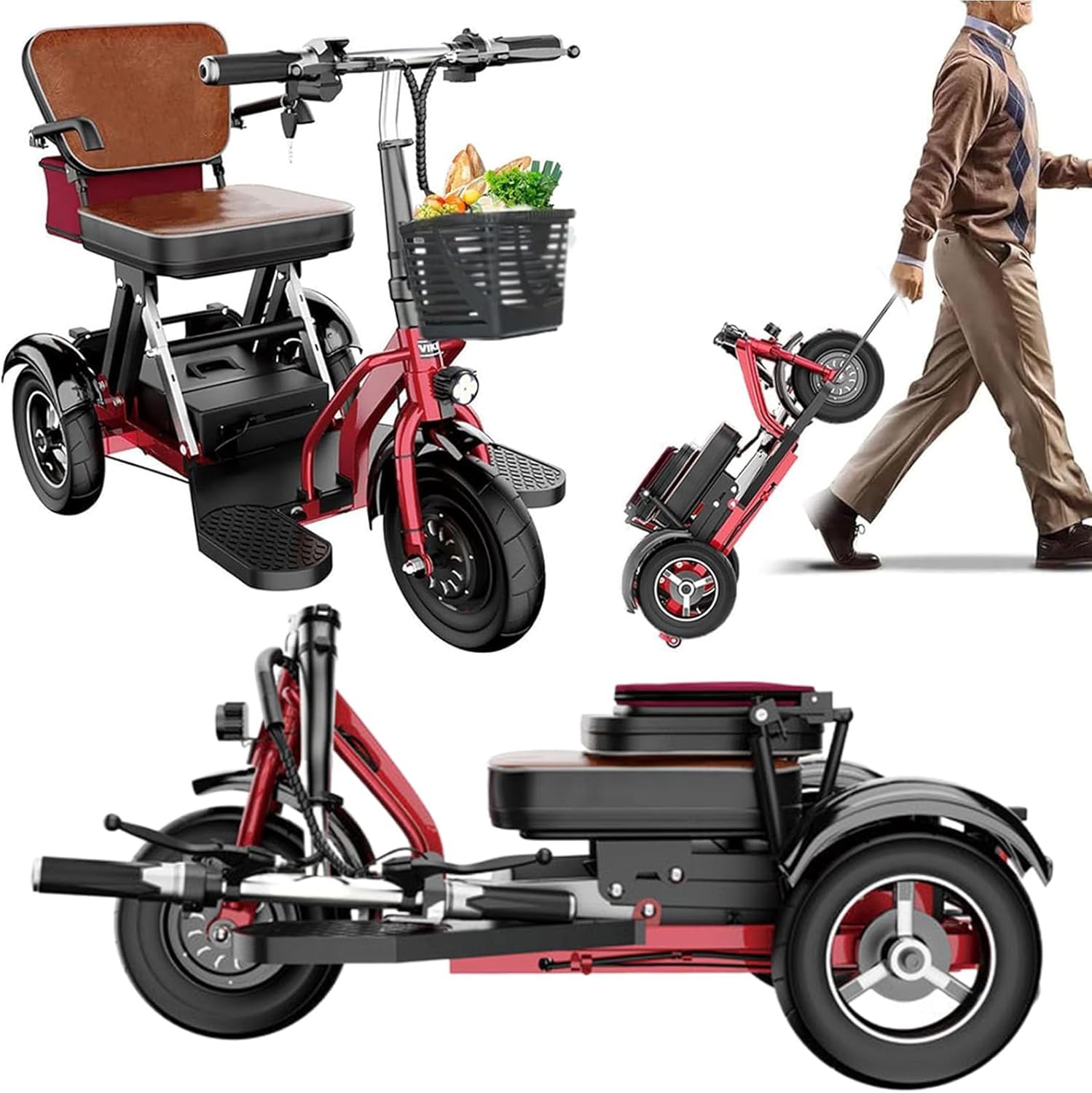 Scooter De Movilidad Eléctrico para Personas Mayores Scooters De Movilidad Plegables Triciclo Eléctrico Scooter De 3 Ruedas con Cargador y Cesta