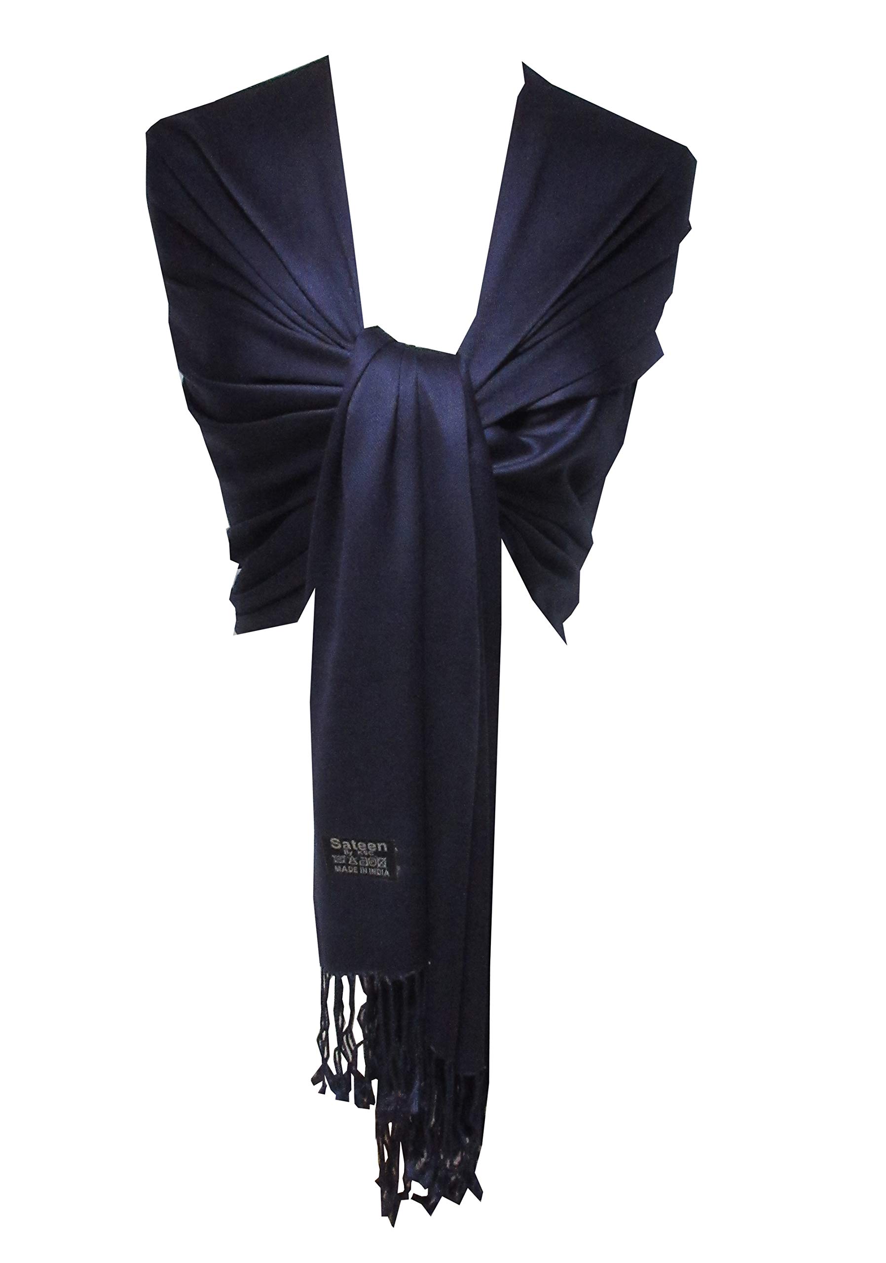 KSC New Silky Feel Pashmina Scarf Wedding Shawl Bridesmaid Scarves Party Wear Day To Evening Occasions Beautiful Colors (Navy)