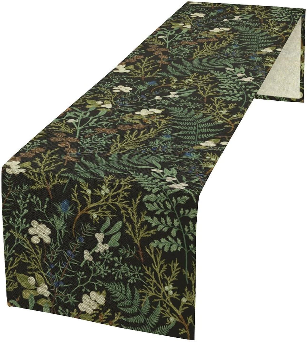 Vintage Plant Table Runner,Magical Forest Boho Green Plant Print Table Runner for Kitchen Dining Table Home Party Decoration 13x108 Inch
