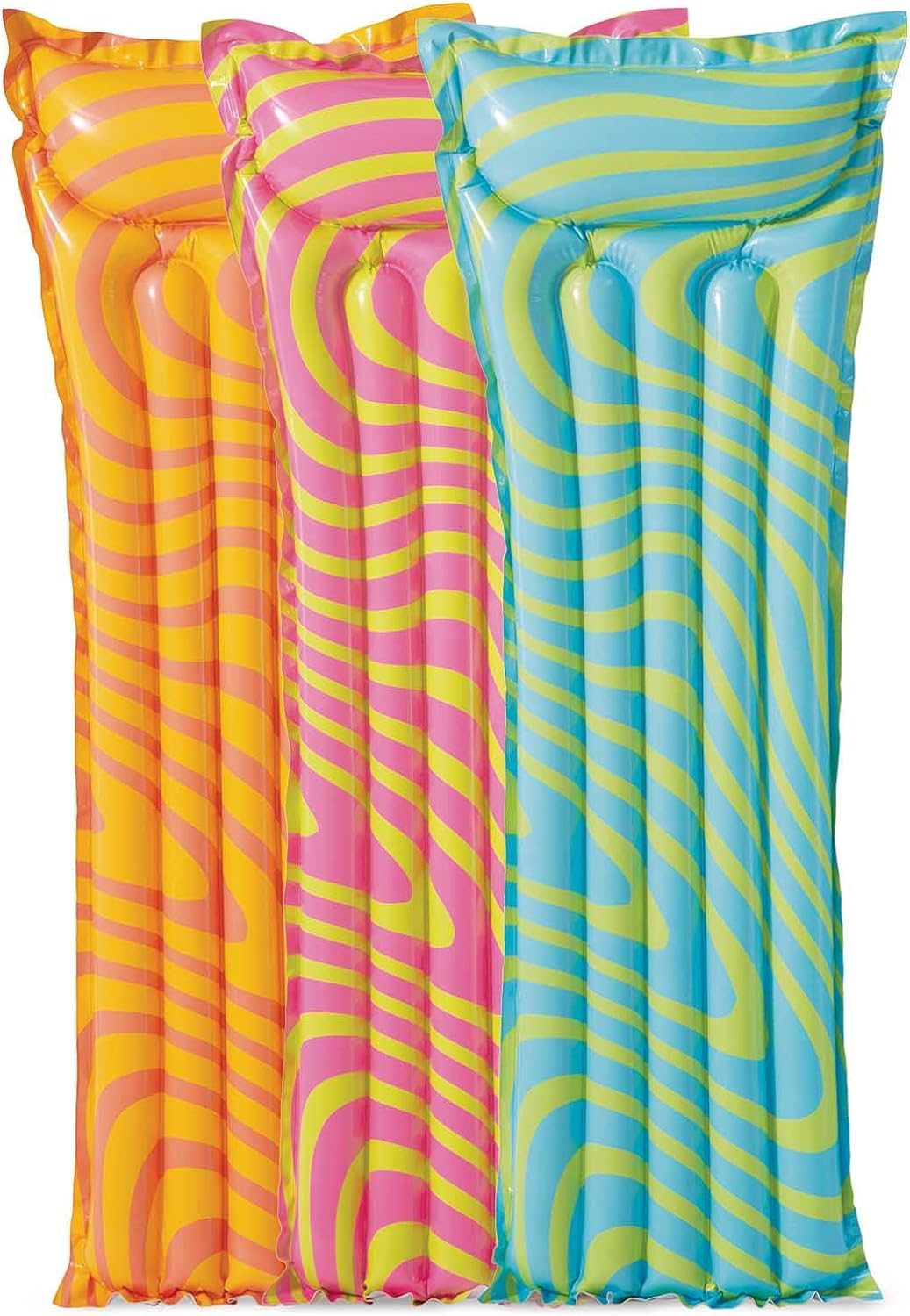 ADEPTNA 3 Pack Inflatable Razzle Dazzle Wave Pool Float Air Mats Pool Lilo Blow Up Mattress Swimming Pool Beach Summer Fun Air Mat Lounge