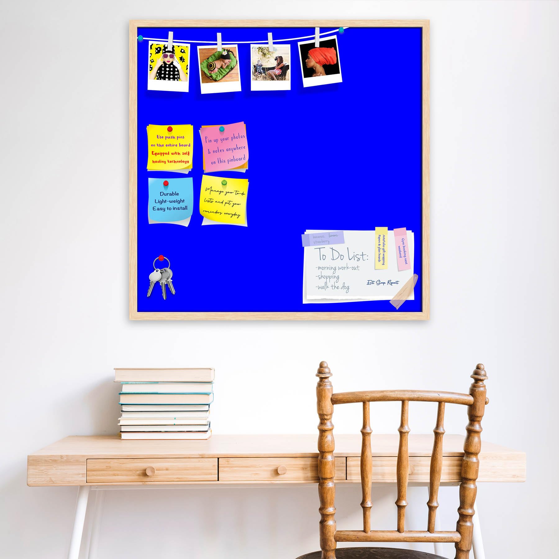 ArtzFolio Blues & Cyans Family Blue Colour | Bulletin Board Notice Pin Board | Vision Soft Board Combo with Thumb Push Pins & Sticky Notes | Natural Brown Frame | 12 x 12 inch (30 x 30 cms)-image-12