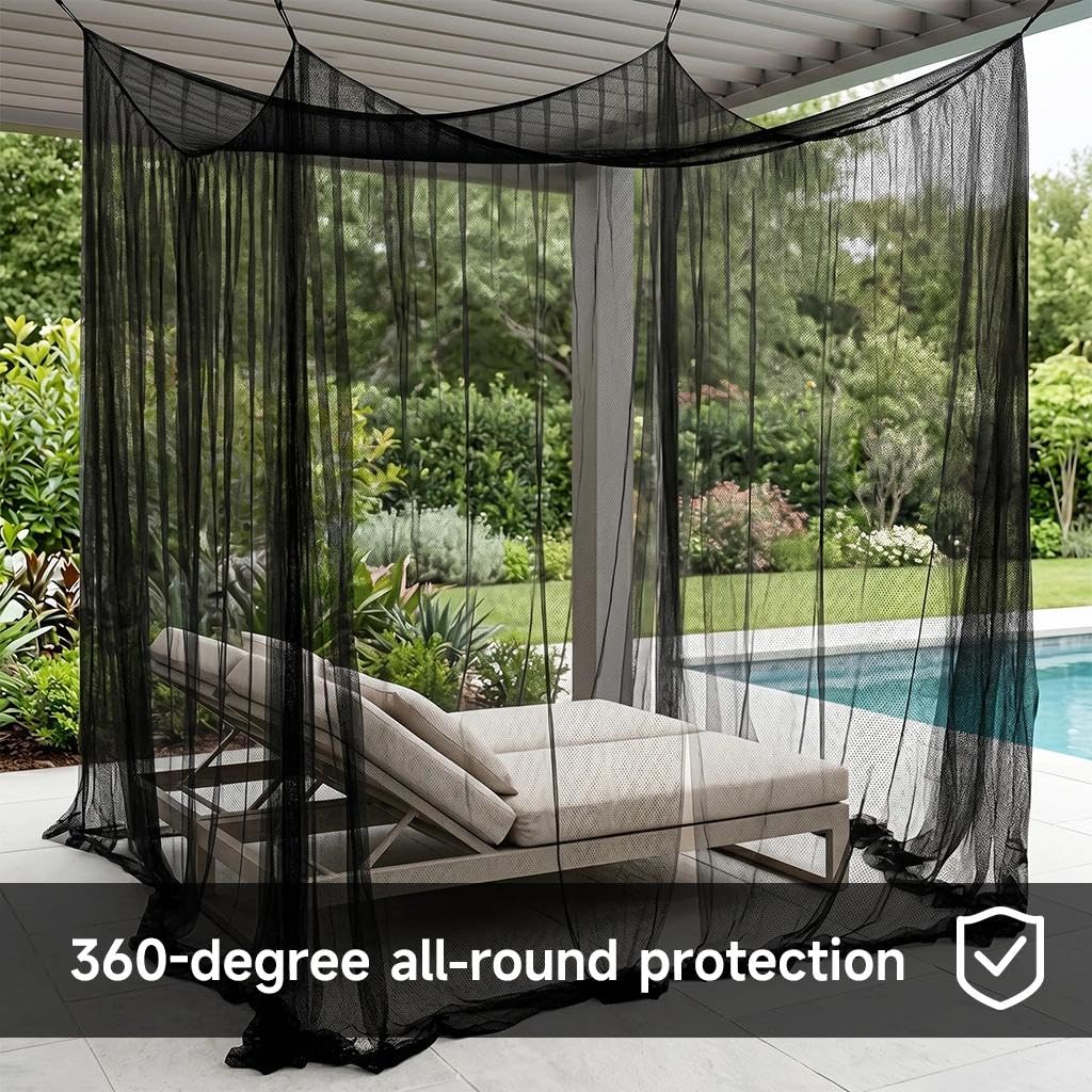 Moustiquaire Extérieur Moustiquaire XXL Jardin de Lit Double, Carrée Moustiquaire Intérieur pour Balcons, Pergolas, Piscines, Patios, Jardins et Camping (Noir 2 Portes, 2.2x2x2.4)
