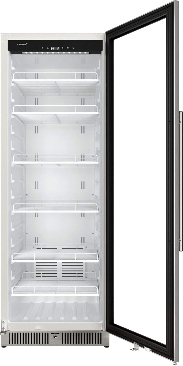 EdgeStar VBM131 Commercial Beverage Merchandiser with door open, showing empty interior